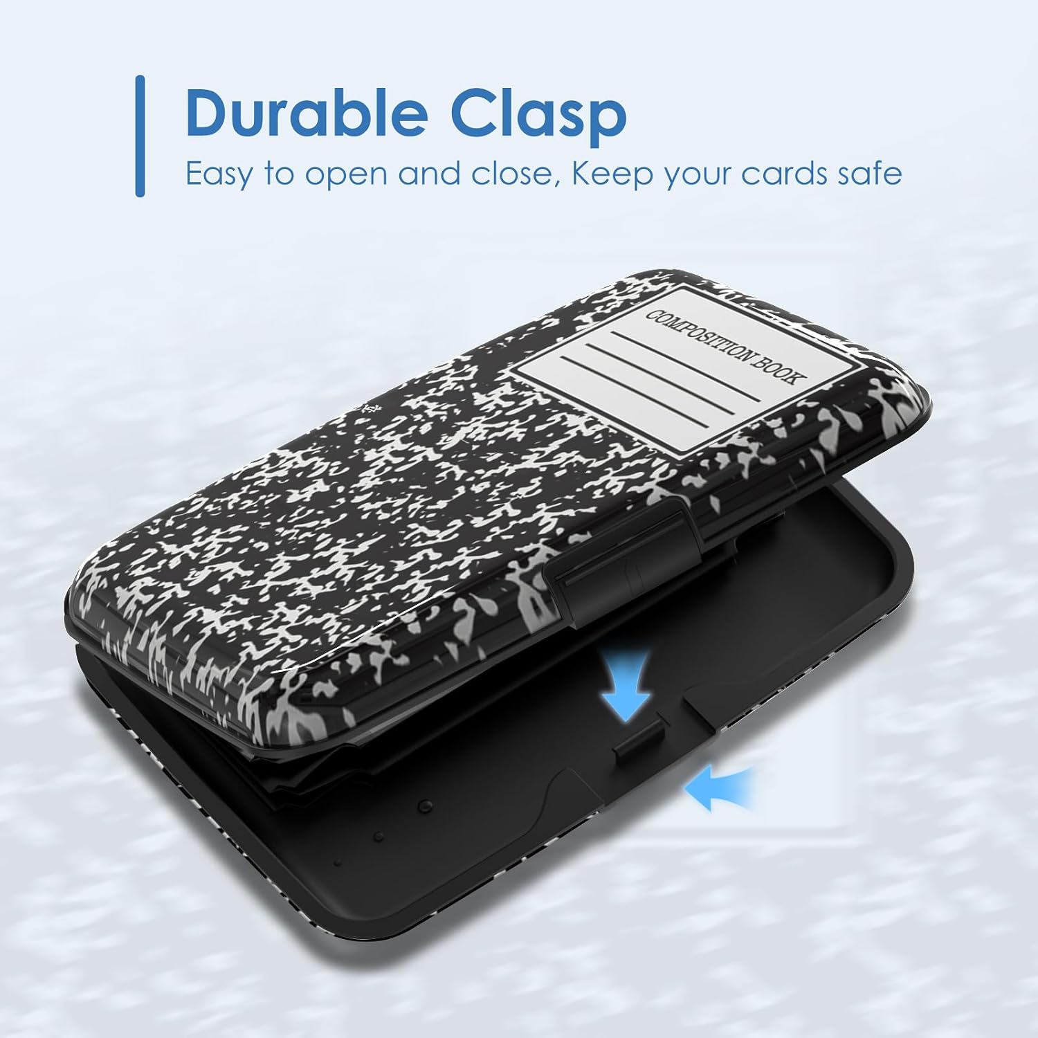 Credit Card Holder, Slim Aluminum RFID Blocking Wallet Debit Card Protector Organizer Metal Case, Black Composition Book