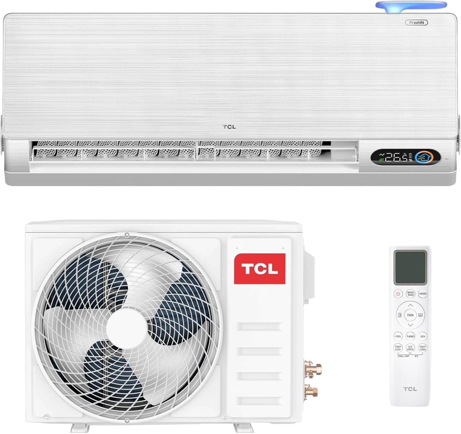 TCL Aire acondicionado Split FreshIN 12000 BTU con filtro QuadruPuri y flujo de aire de 360°, sistema de filtrado y autolimpieza, WIFI, aplicación y control