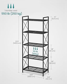 スチールラック　5段　幅60cm 収納棚　シェルフ Amazon｜SONGMICSオープンラック 幅60 メタルラック 5段