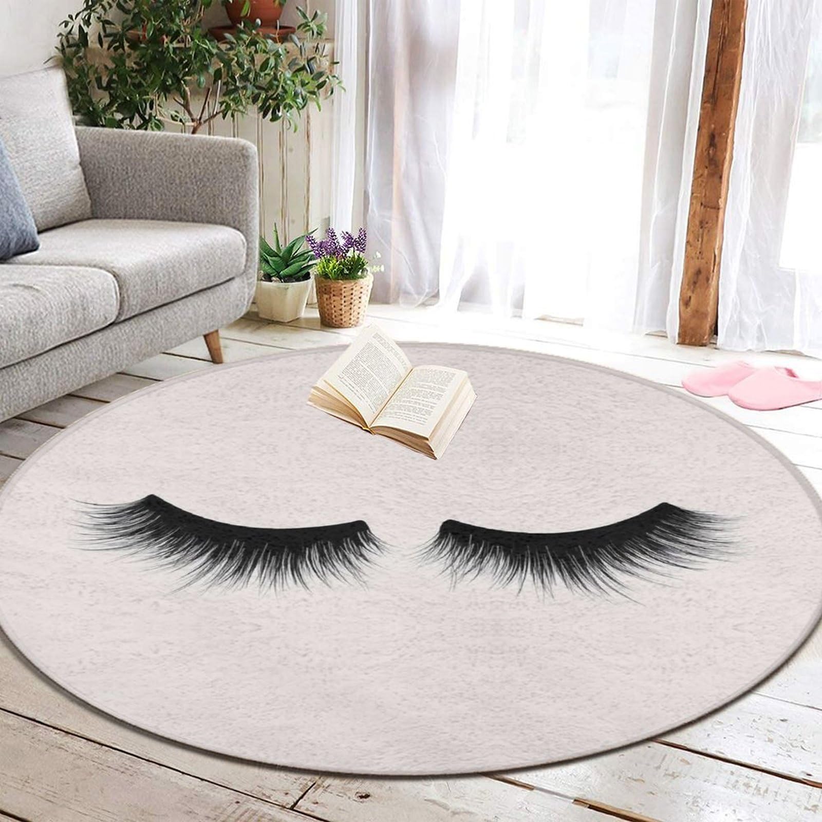 BoomDragon Paisley Memory Foam [Round Bath Mat for Home, Shower - Quick Dry Black Eyelash White Spa Floor Mats Home Decor