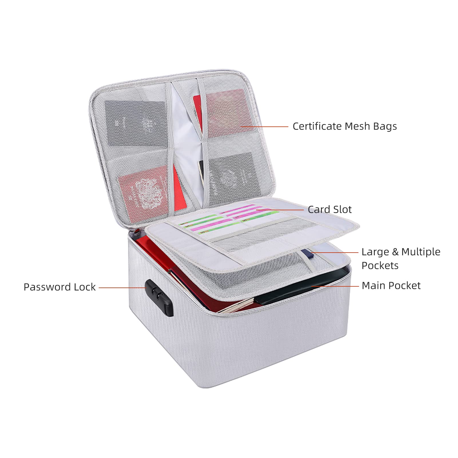 Borsa portadocumenti e organizer ignifugo con chiusura a combinazione - Custodia in fibra di vetro rivestita in silicone a doppio strato - 14,1 x 10,6 x 5,9 pollici - Custodia (Argento)