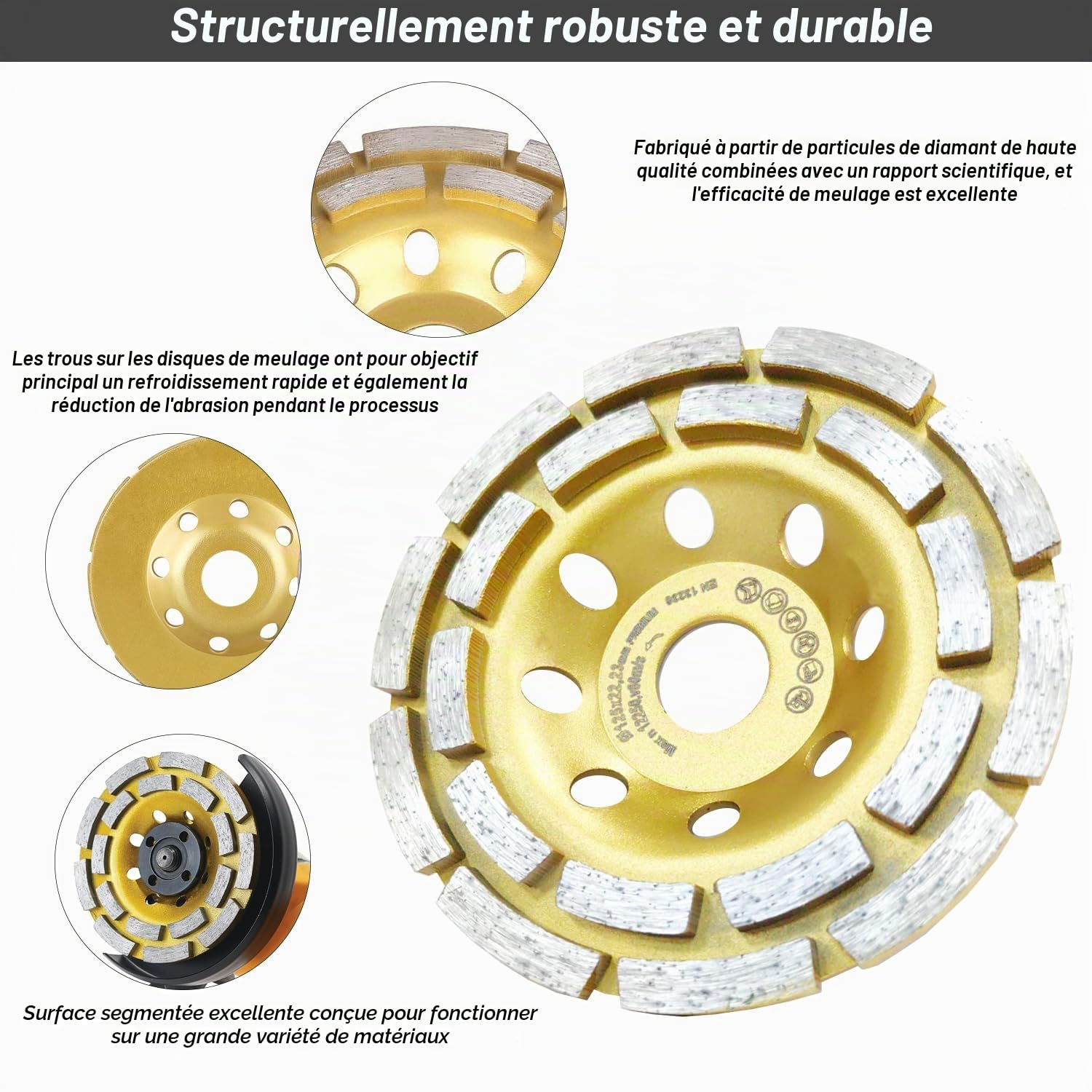 Diamant à Meuler Béton Disque Diamant Meule Assiette Diamantée 125x22,2mm Meule Diamantée Universel pour Poncer Béton Pierre Marbre Granit Chape Maçonnerie Disque Meuleuse Double Rangée