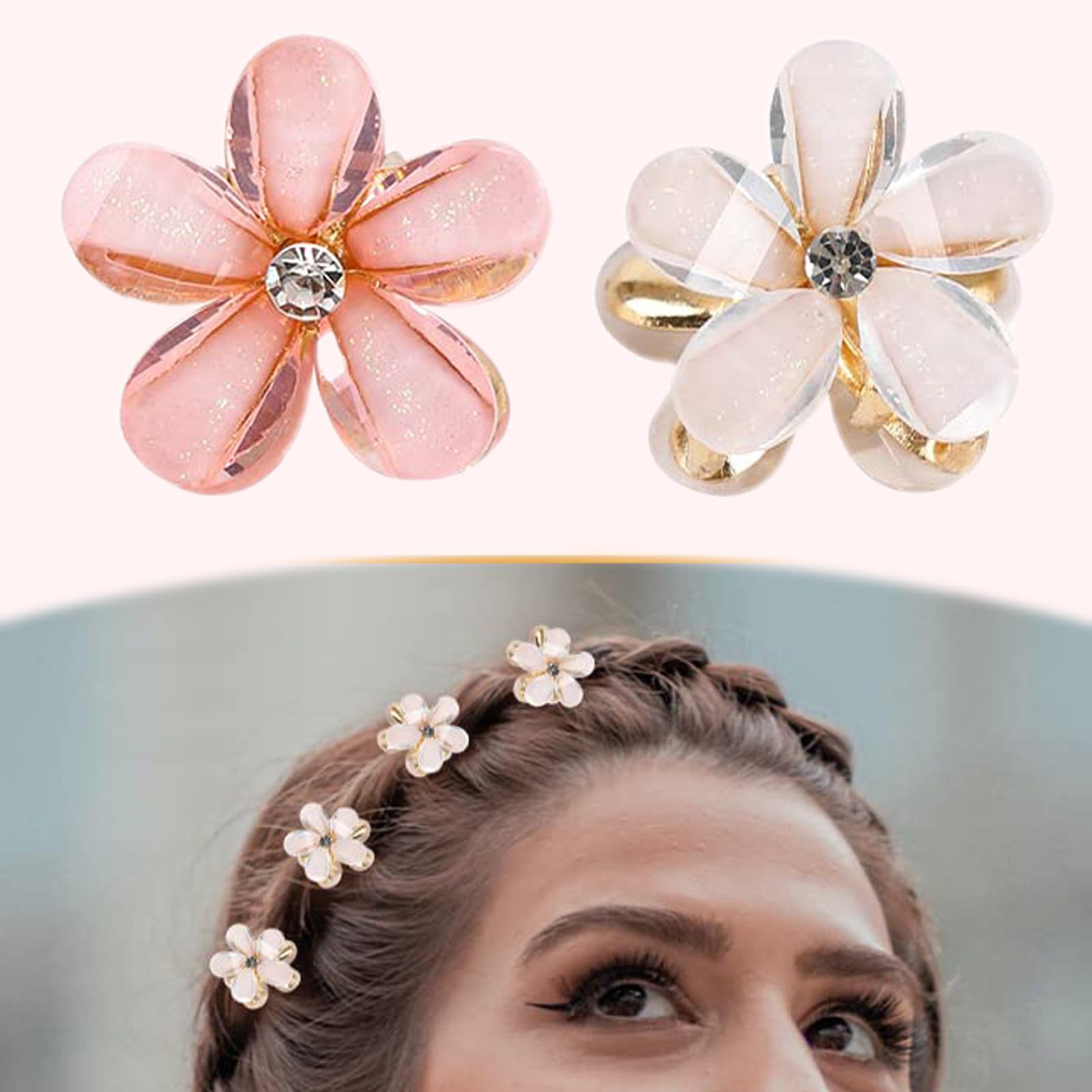 20 Pcs Mini Diamond Hair Claw Clips,Small Hairs Clips Flower Hairpins Hair Accessories for Women,Girls,Sweet Mini Barrettes Hairs Styling Accessories for Photograph,Daily,Party,Wedding 2 color - Image 3