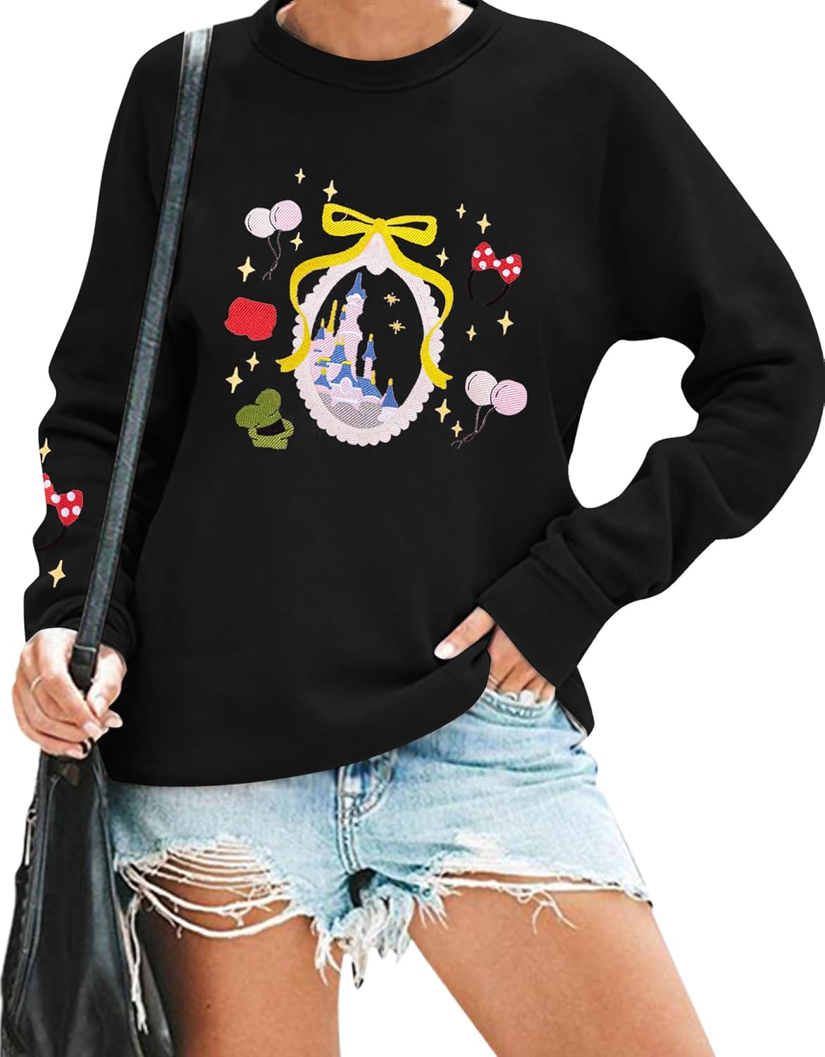 MYHALF Magic Kingdom Sweatshirts Women Embroidered Magical Princess Graphic Shirts Family Vacation Castle Long Sleeve Tops - Image 2