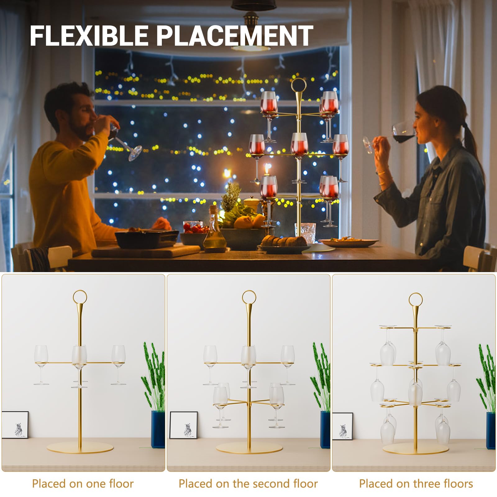 CLOPAE Getränke Tower, Abnehmbar Champagner Turm, 3 Etagen 12 Gläser Aperol Tower, Metall Cocktail Baumständer für Partys, Hochzeiten, Kneipen, Familienfeiern