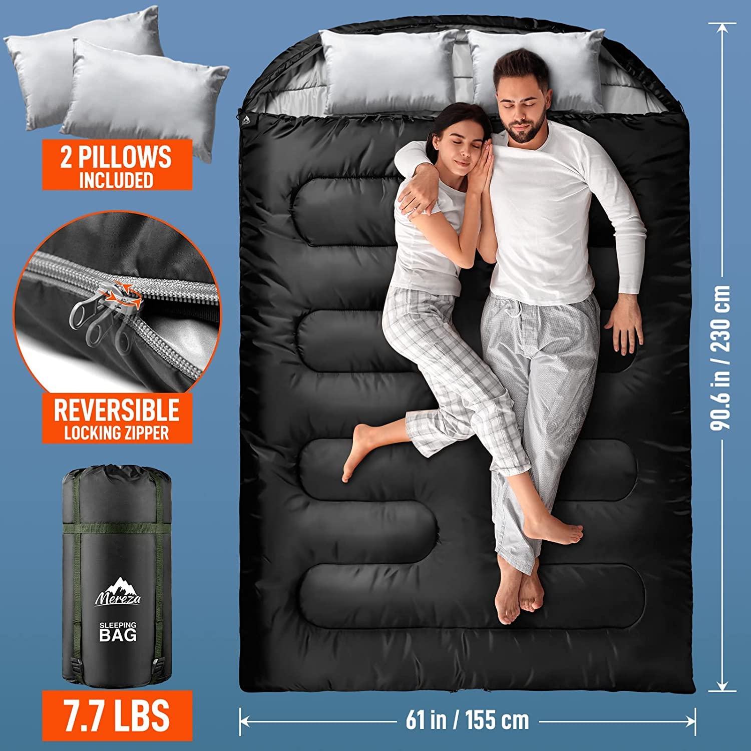 Sac De Couchage 2 Personnes Imperméable – Toutes Saisons – Camping, Randonnée – 150x220 Cm - 9