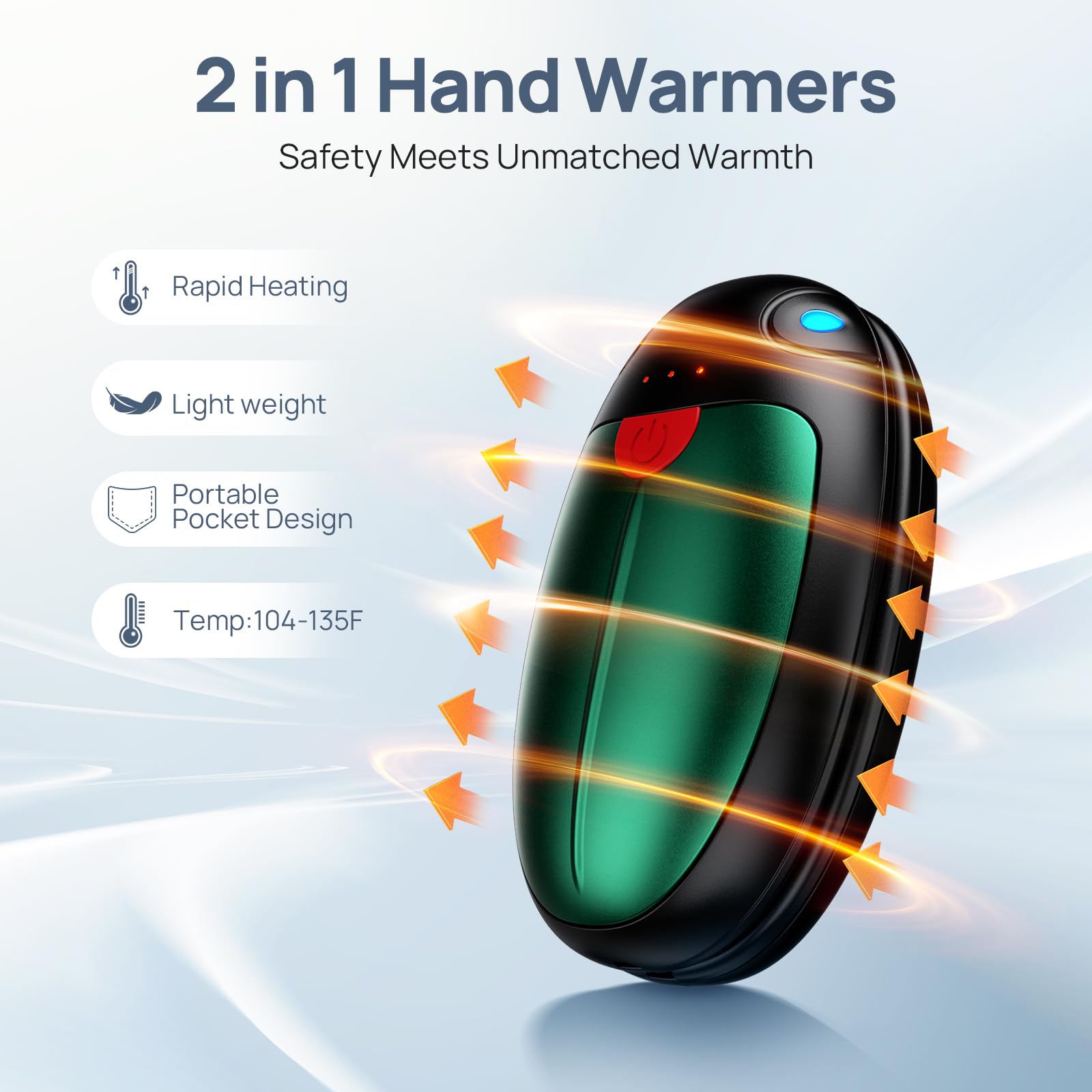 Scaldino Elettrico Scaldamani Ricaricabile KICLBD, 2 Pezzi, 3 Livelli Di Calore, Durata Fino A 12 Ore, Per Esterni E Casa Scaldamani 3 Temperature