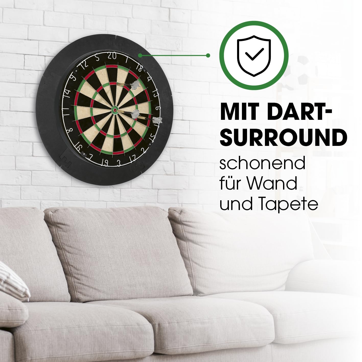 Dartscheibe | Dart Komplett-Set mit 6 Dartpfeilen & optionaler Dart-Beleuchtung | Steeldart inkl. Flights | Sisal Dartscheibe mit Schutzring | Dartboard aus selbstschließenden Sisalfasern