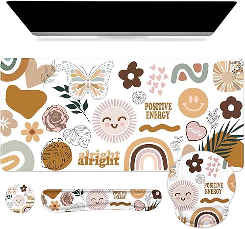 Miniatura 15 de iCasso - Alfombrilla de mouse, juego grande de alfombrillas de escritorio rosa, 4 en 1 XXL, alfombrilla de mouse + reposamuñecas para teclado +