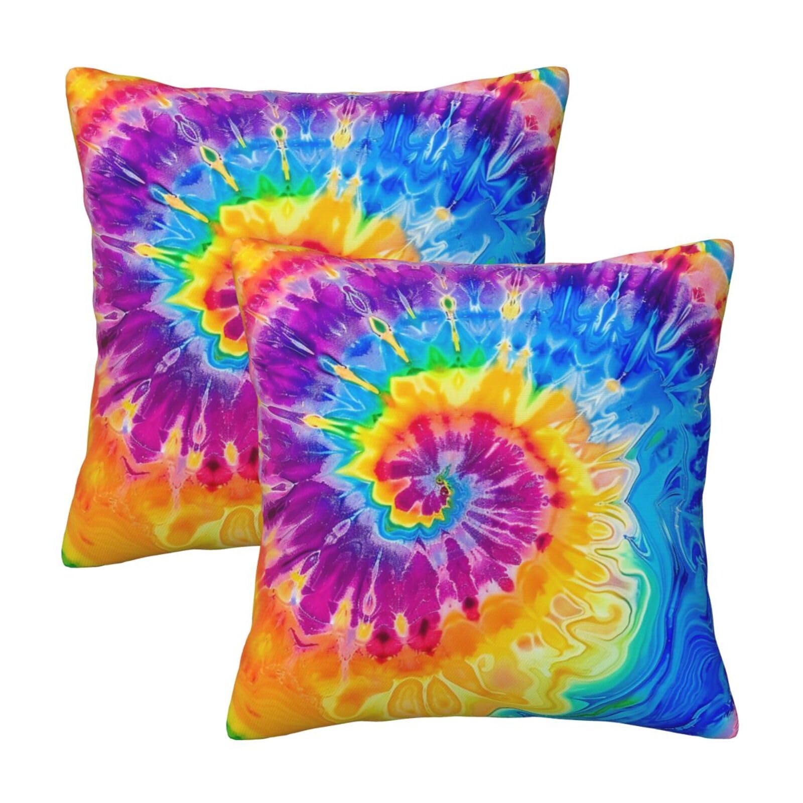 kkvhhyuo Colorful Tie Dye Print Pillow Covers Set of 2, Square Decorative Cushion Covers with Hidden Zipper, Throw Pillow Cases for Living Room Sofa Bed Chair, 45x45 cm