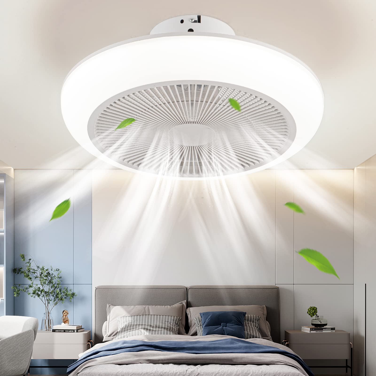 Photo 1 of Bladeless Ceiling Fan,Ceiling Fan with Lights Remote Control,18" Ceiling Fans with Lights with 3 Level Wind Speed,Enclosed Ceiling Fan with 3 Color,Low Profile Ceiling Fan with Light Plain-White