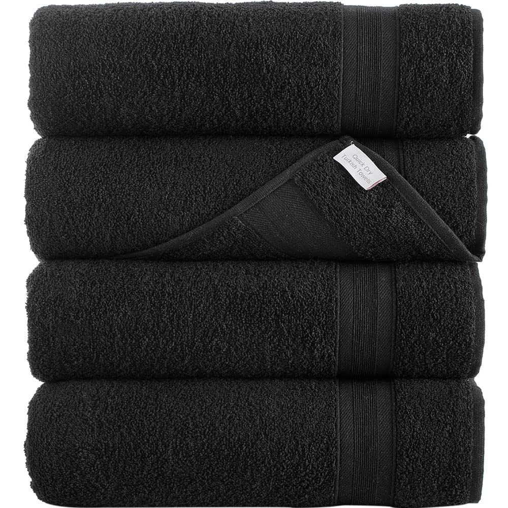All Desgin Black Bath Towels 27" x 54" Quick-Dry High Absorbent 100% Turkish Cotton Towel for Bathroom, Guests, Pool, Gym, Camp, Travel, College Dorm, Shower (Black, 4 Pack)