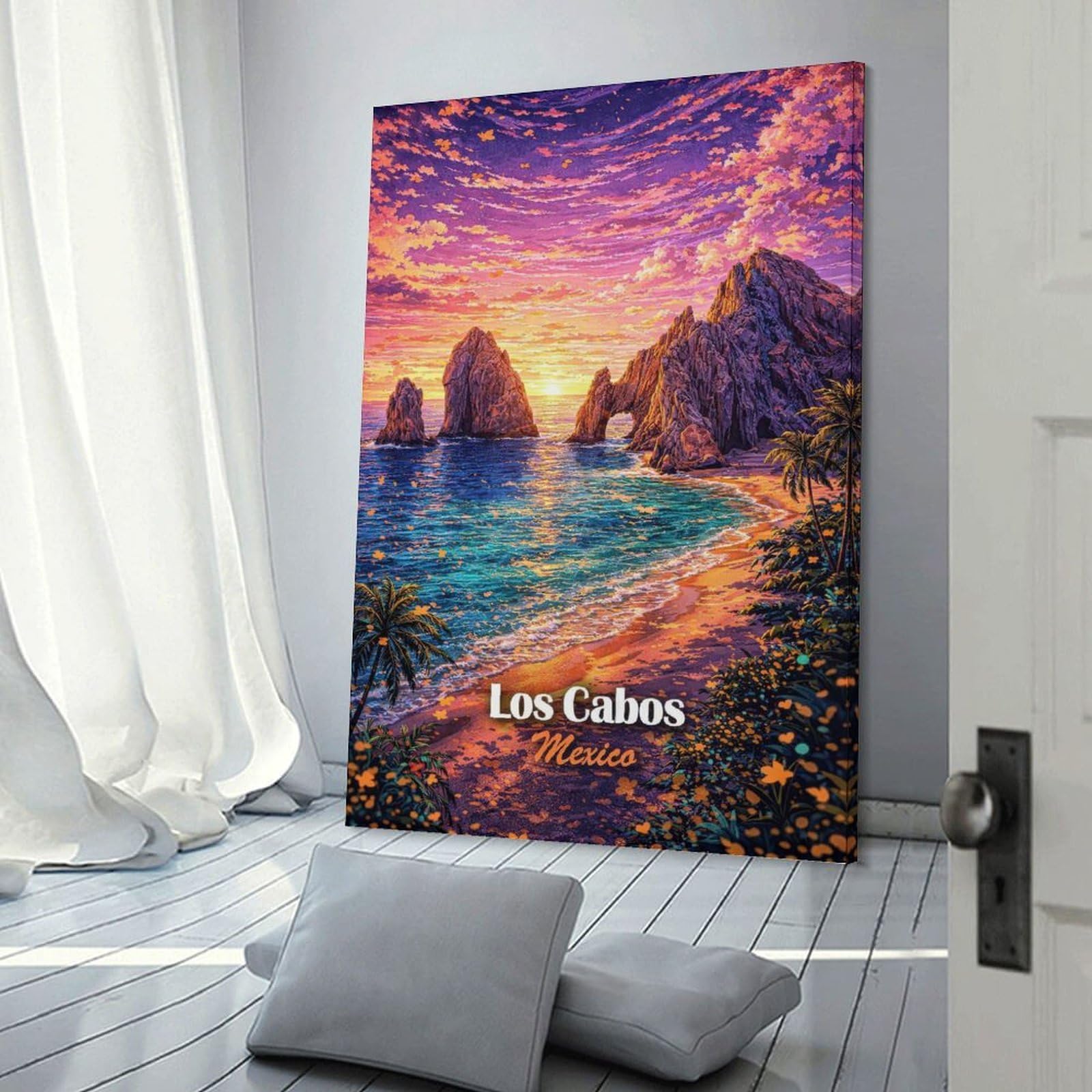 Junmoney Canvas Art Print Los Cabos Mexico Sunset Arch, 24x36inch(60x90cm), for New Homes, Bedrooms Or Workspaces, Thoughtful Wall Decor for Art Lovers