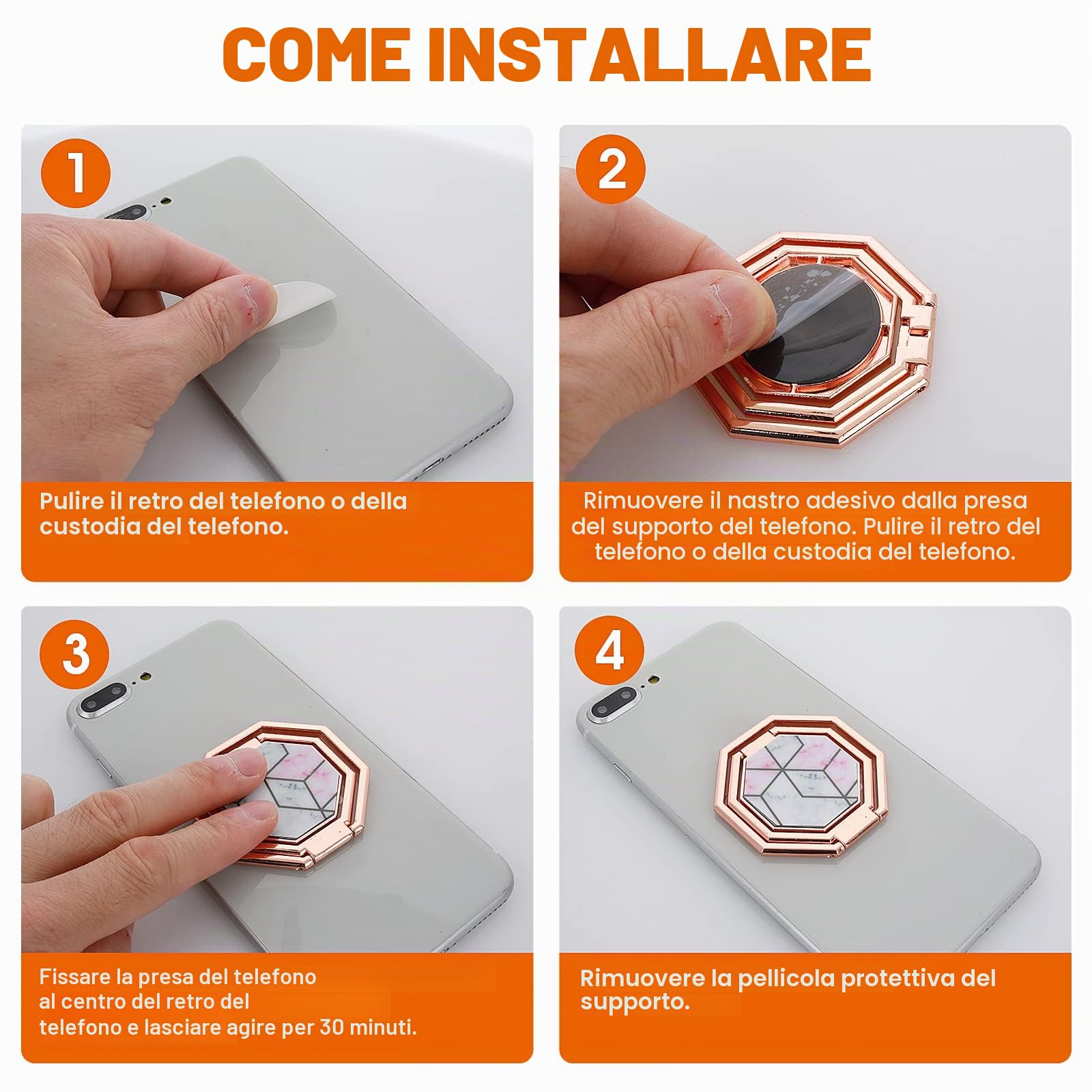 Cobee Cavalletto ad anello per cellulare, rotazione a 360°, in metallo, pieghevole, regolabile, compatibile con la maggior parte degli smartphone (rosa rosso marmorizzato)