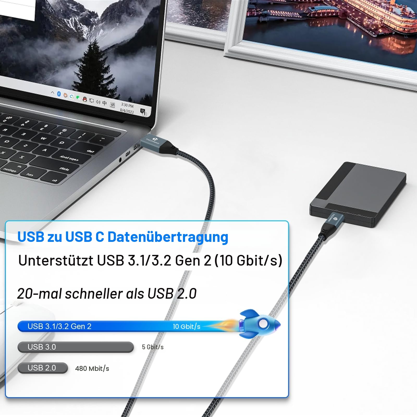 USB A auf USB C Kabel 3M 5 Stück, USB 3.1 USB 3.2 Gen2 10 Gbit/s Datenübertragungskabel für Samsung Galaxy/iPhone 15/MacBook Pro/iPad Pro