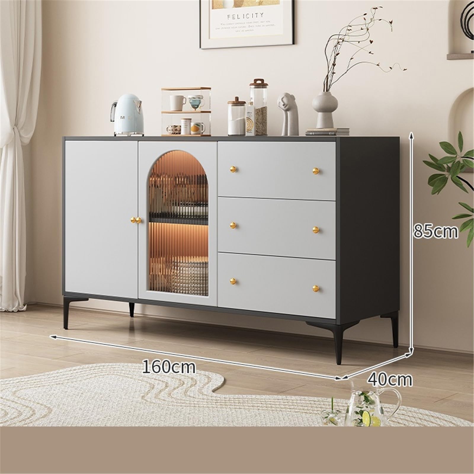 Mobile da buffet Glass Door Wooden Sideboard Simple Three Drawer Ingresso(Grande)