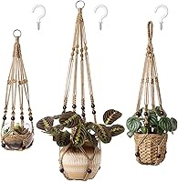 Mkono 3-Pack Macrame Plant Hangers Indoor - 35"/29"/23" Brown Beaded Holders, No Tassels, Versatile Hanging Planters