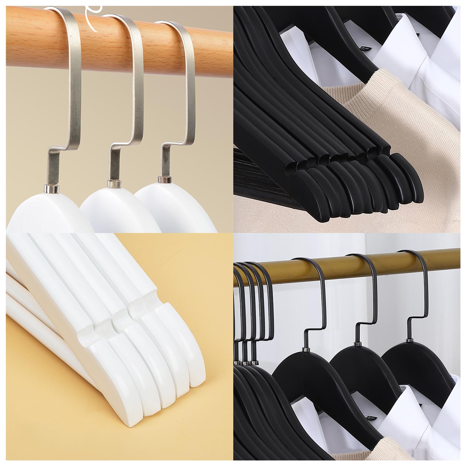 Perchas Antideslizantes Ahorran Espacio, Perchas Resistentes y Ligeras de Terciopelo con Muesca, Perchero de Madera Maciza con Ganchos Giratorios, para Camisas, Faldas, Trajes