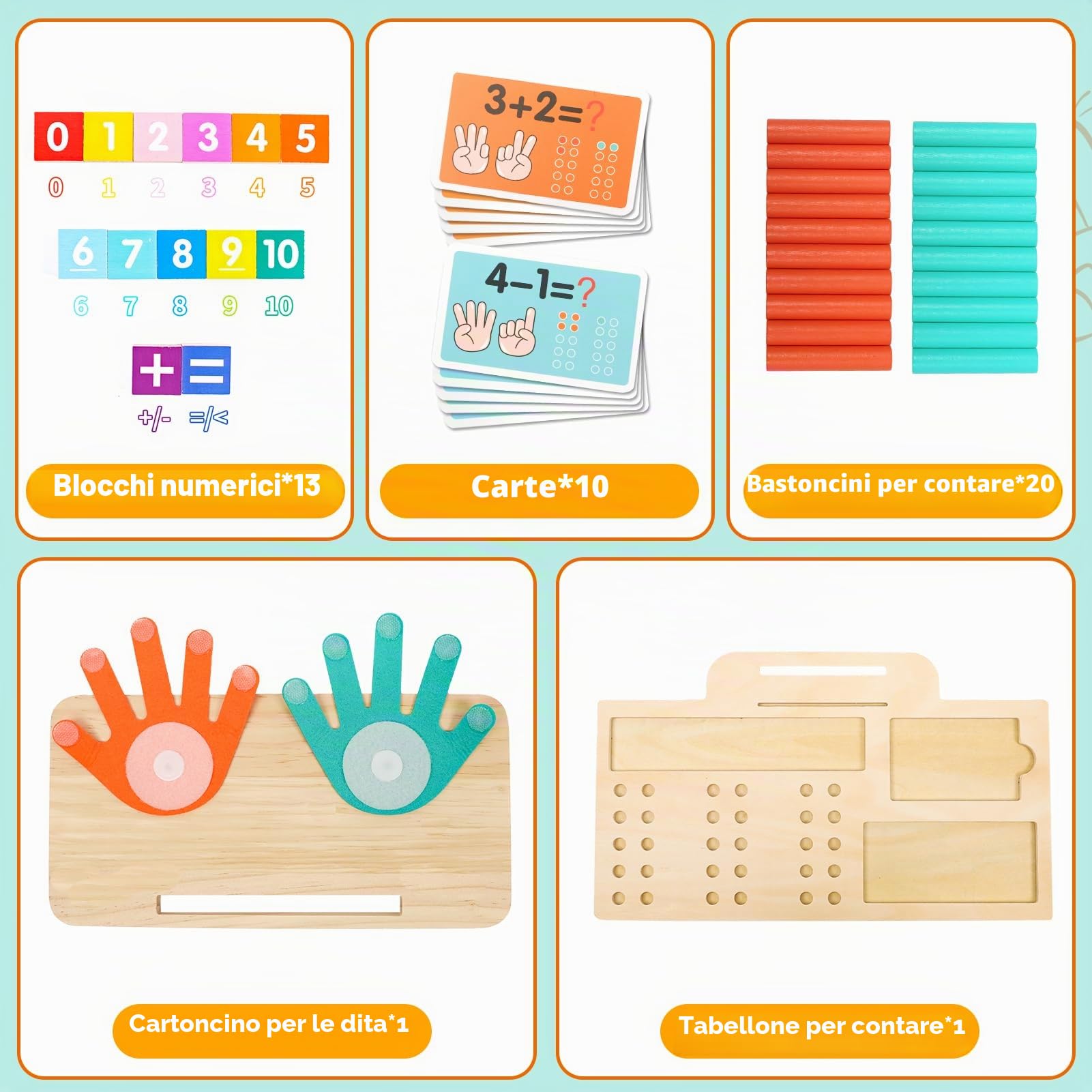 Wdmiya Giocattoli Educativi Montessori per Bambini 3 4 5 Anni, Giocattoli Matematici in Legno per Imparare a Contare, Doppia Faccia per Contare con Le Dita, Regalo di Natale per Bambino