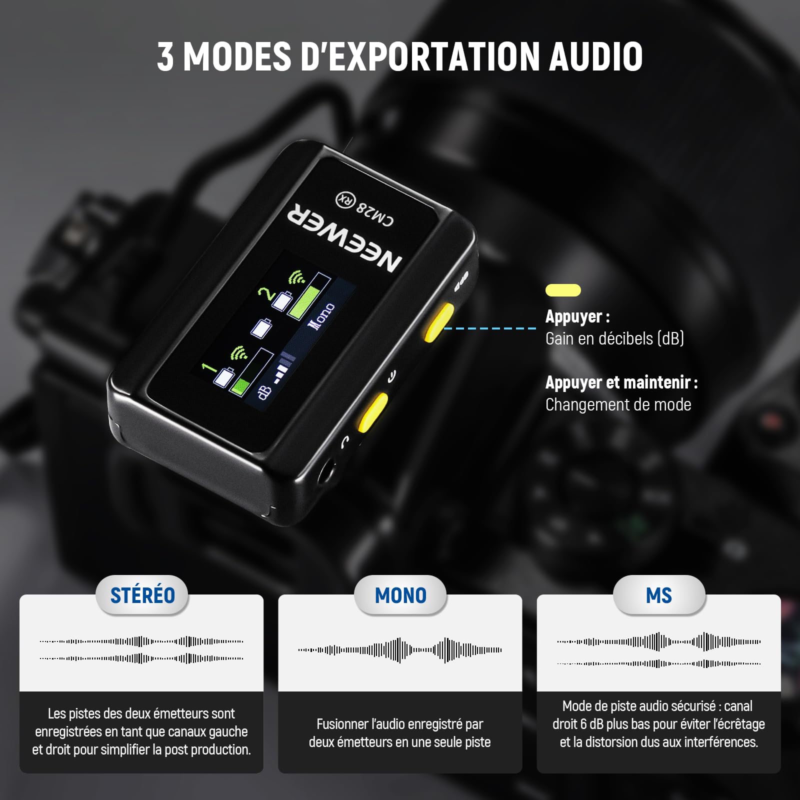 NEEWER CM28 Système de microphone sans fil Lavalier avec étui de chargement, 2 clips de micro, stockage de 4 Go, autonomie de 9 heures, micro-cravate compatible avec iPhone/Android/PC/appareil photo