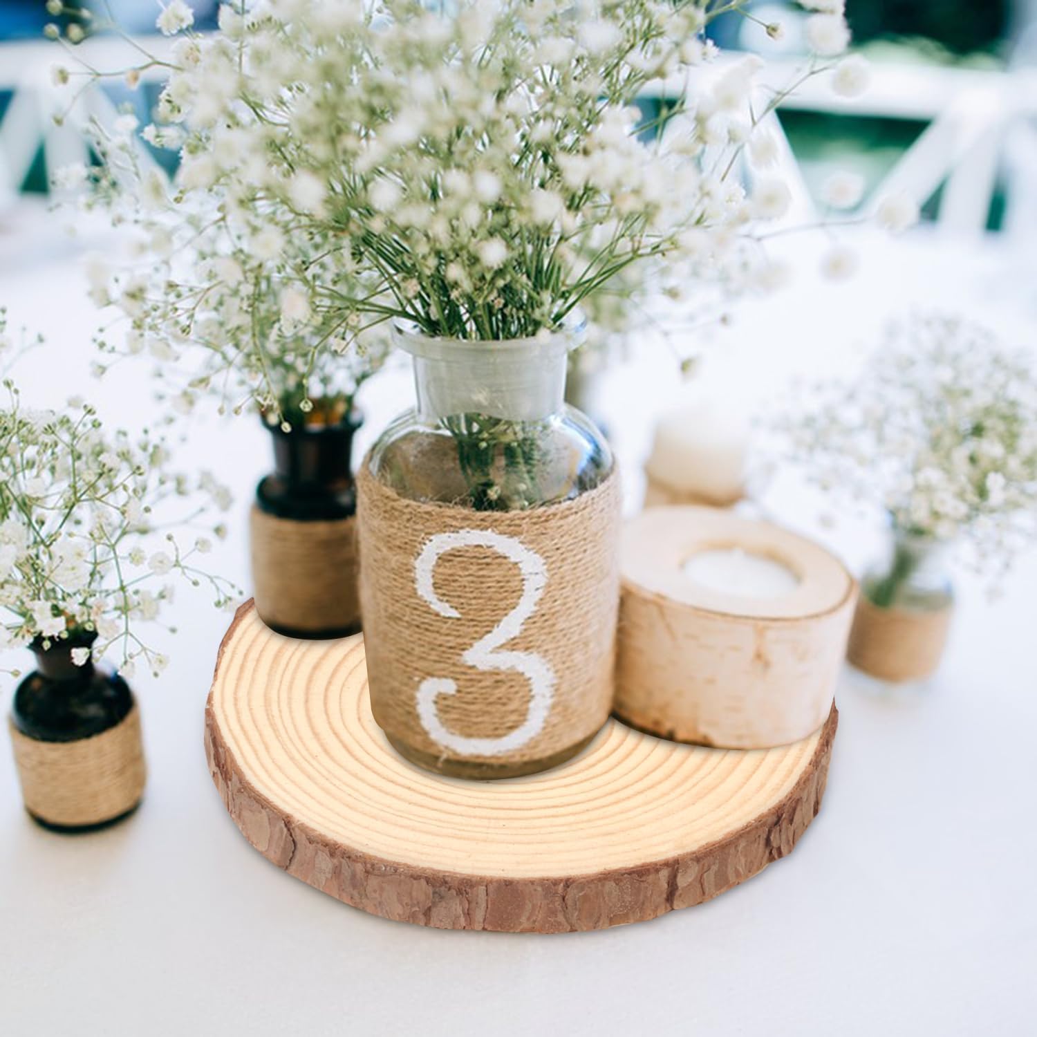 12 PCS 6.3-7.1 Inch Natural Wood Slices, Unfinished Pine Wood Circles with Barks for Coasters, DIY Crafts, Christmas Rustic Wedding Ornaments and Centerpieces,by GNIEMCKIN.