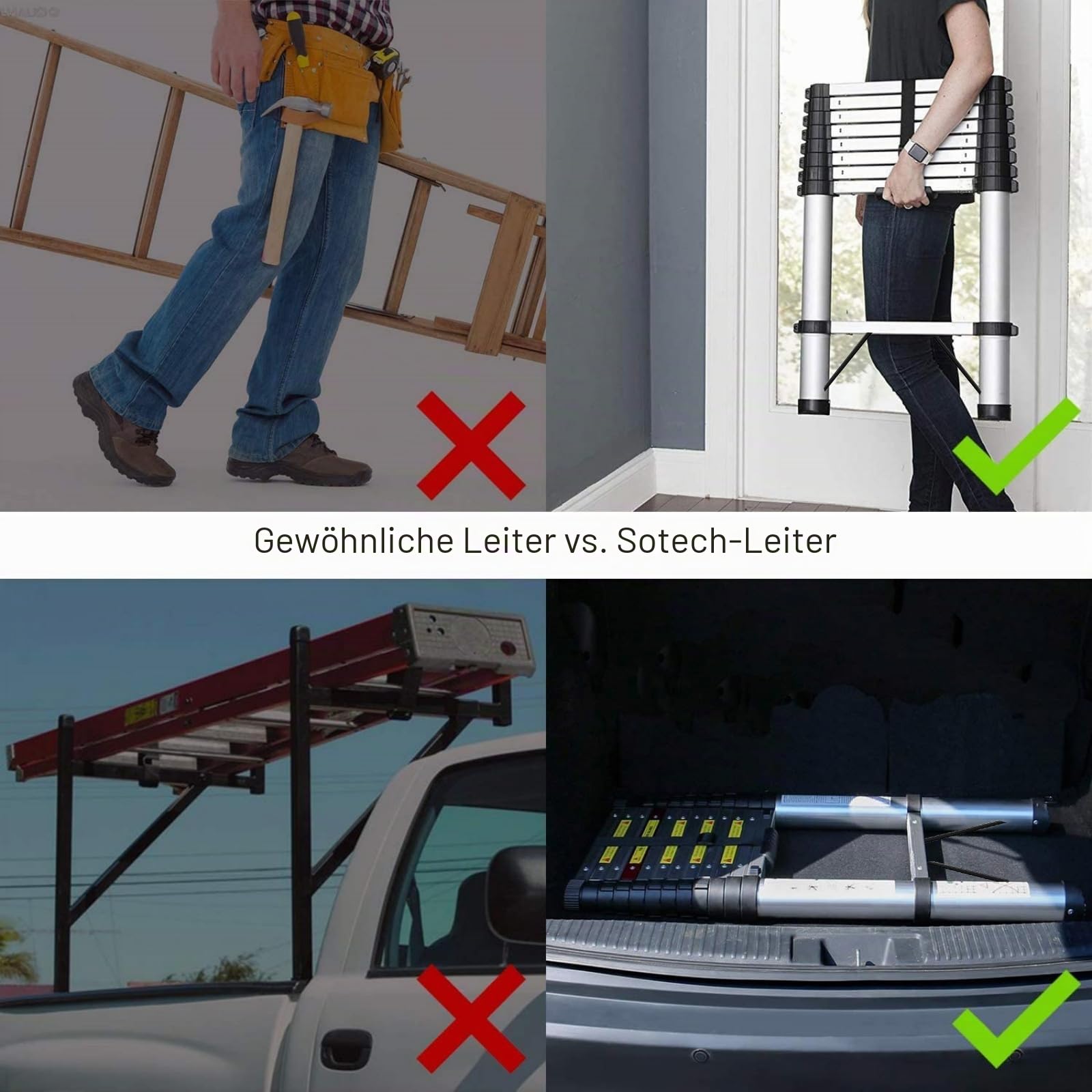 Teleskopleiter 2,6m, Einziehbare Leiter aus Rostfreiem Stahl, TragfäHigkeit 150kg, Geeignet FüR Die Instandhaltung des Hauses, Den Zugang Zum Dachboden, Den BAU Usw.