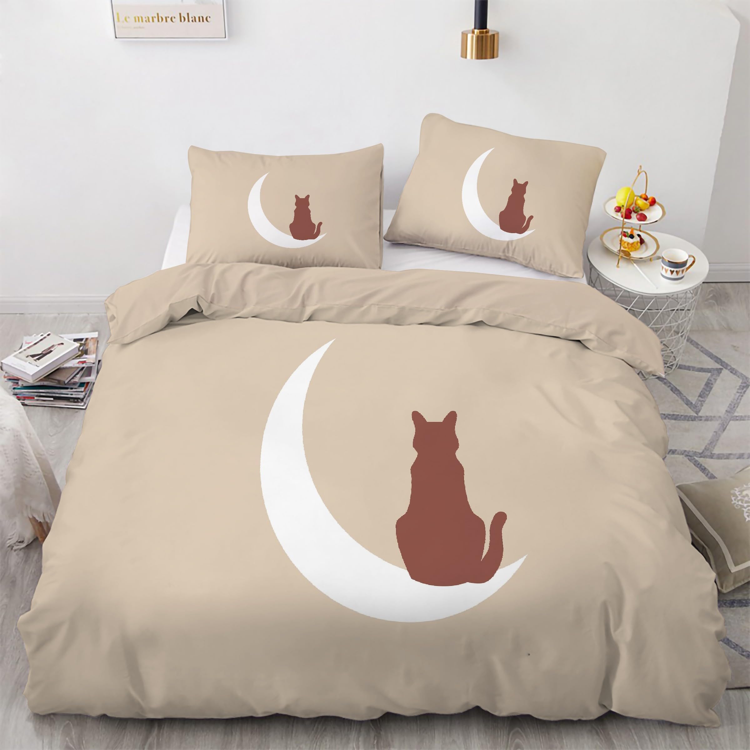 Parure de lit 3 pièces animal lunaire housse de couette 220x240 pour chambre cocooning
