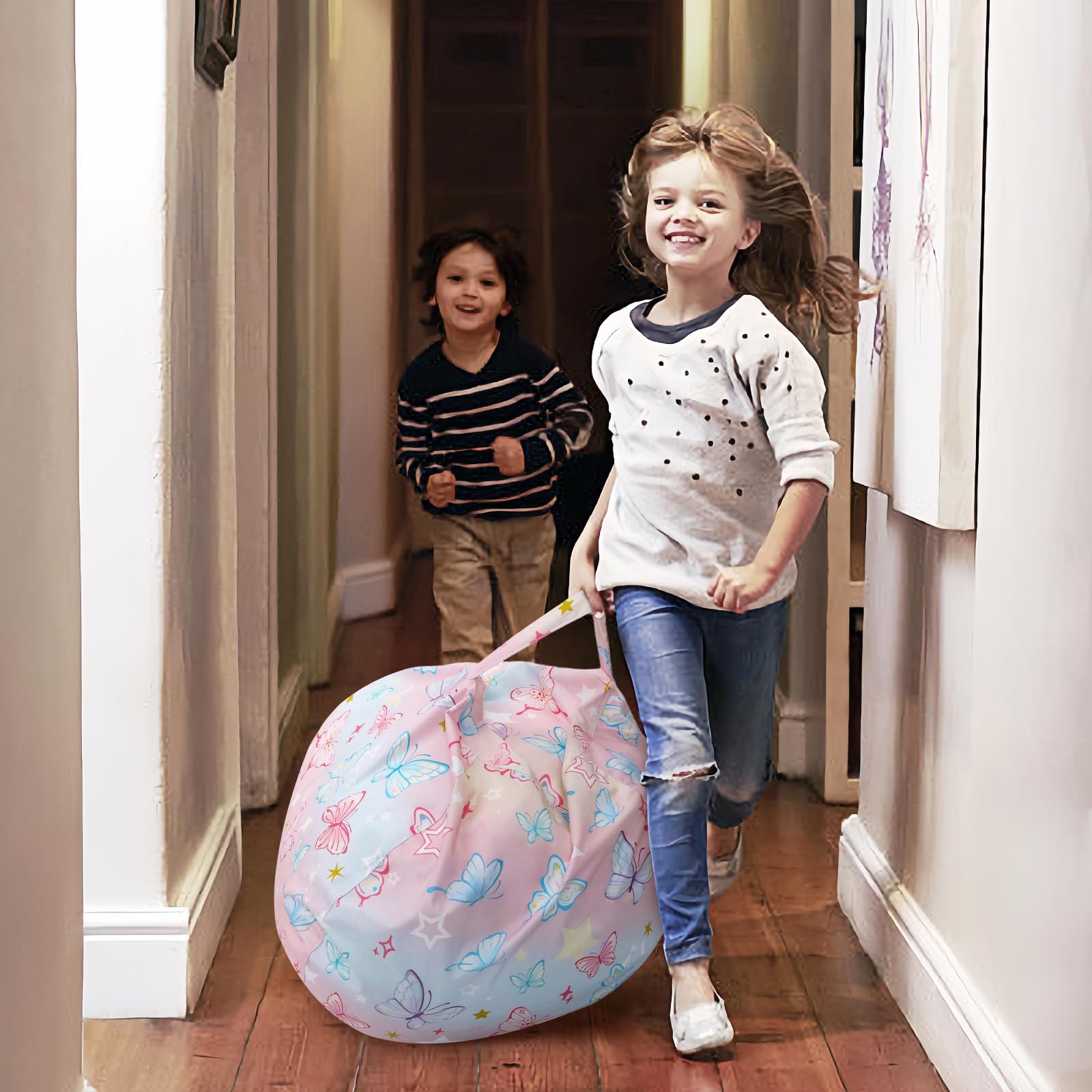 Kids Bean Bag Chair-Cover Only-Large Stuffed Animal Storage Bean Bag for Girls Boys Indoor Outdoor (No Filling),Colorful Butterfly - Image 2