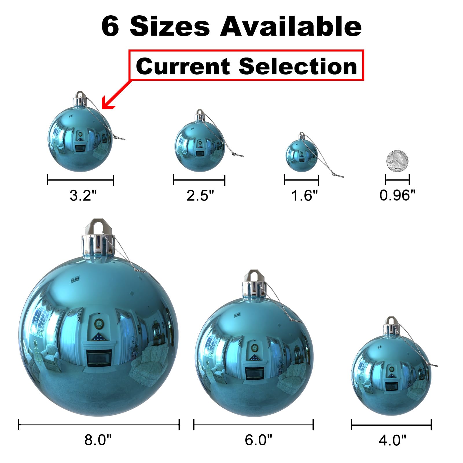 Lot de 24 grandes boules de Noël incassables à suspendre pour anniversaire, Halloween, vacances, mariage (8,1 cm, bleu layette/argenté)