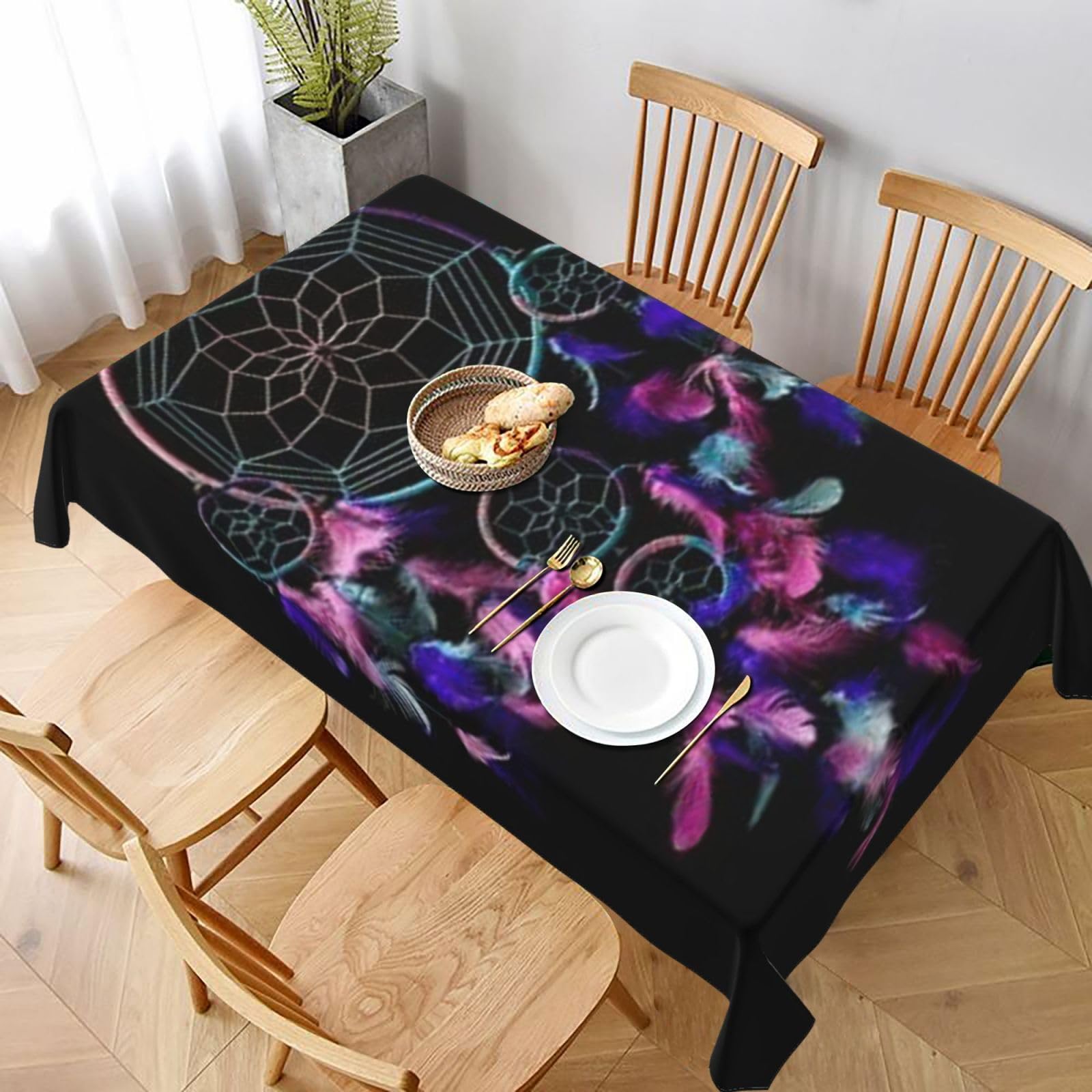 BNVSADC Dream Catcher Printed Rectangle Tablecloth 228x152 CM, Water Resistant Polyester Table Cloth Decorative Fabric Table Covers for Kitchen Dining Table Parties Camping