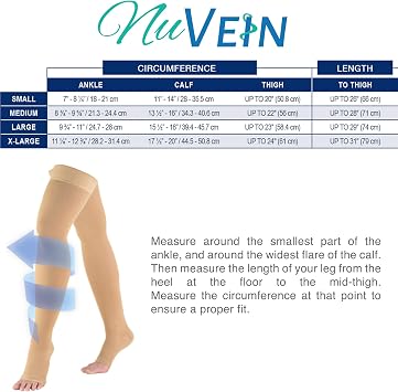 NuVein Medical Compression Stockings, 15-20 mmHg Support, Women & Men Thigh Length Hose, Open Toe, Beige, Small