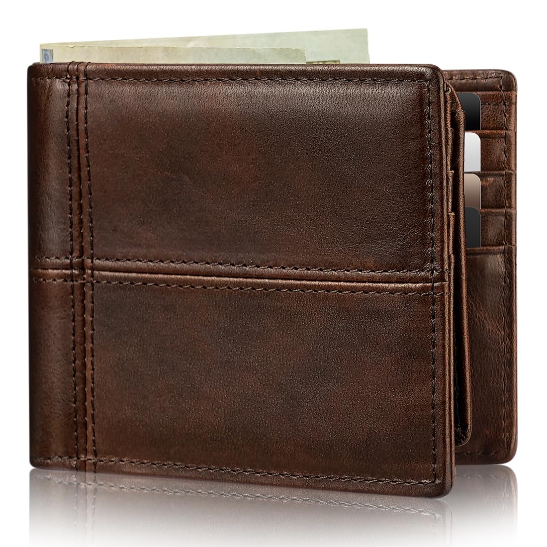 Artpaxy Mens Wallet Bifold Genuine Leather RFID Blocking Wallet for Men with 2 ID Windows 12 Card Holders 2 cash pockets 1 Gift Box