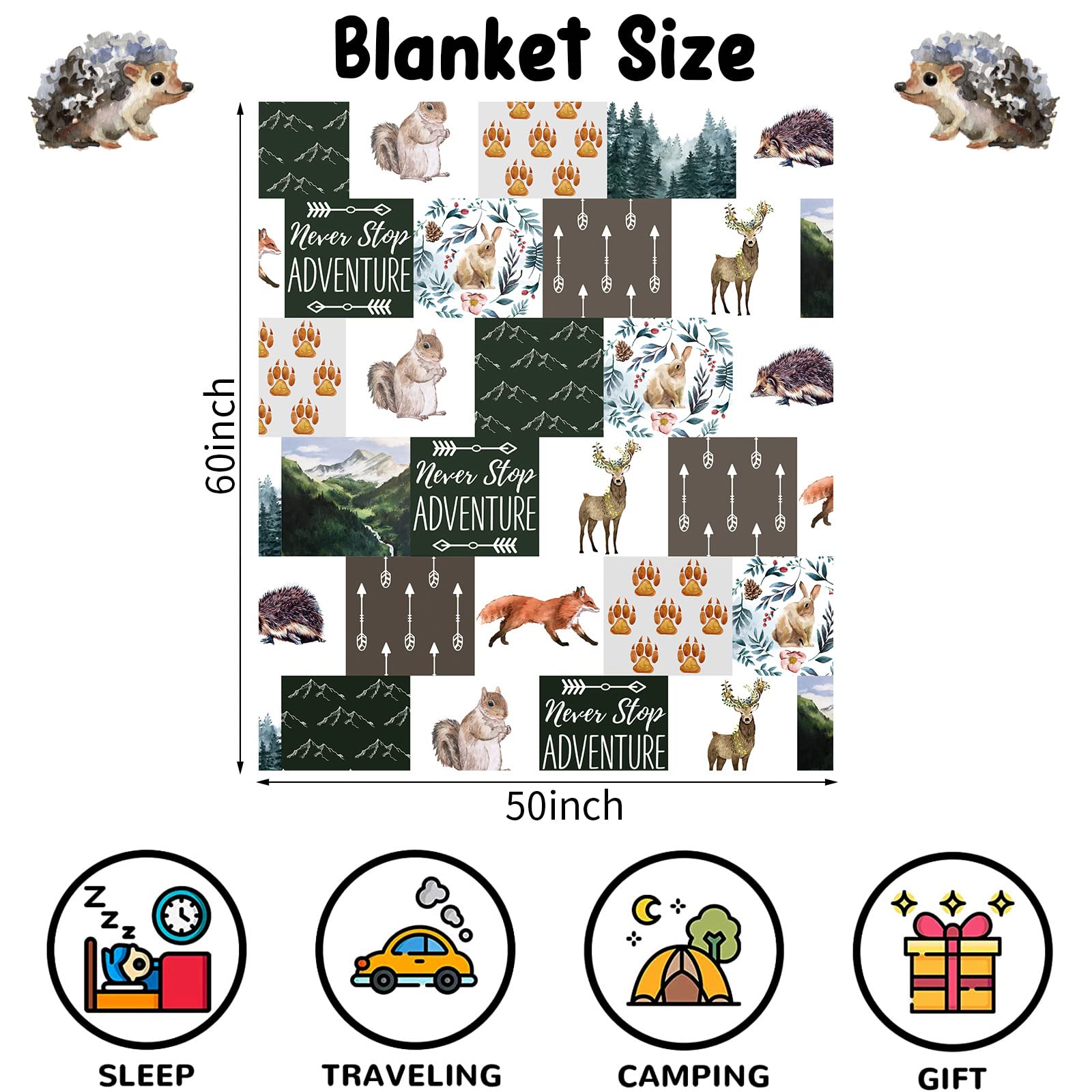 Woodland Animal Adventure Throw Blanket for Kids 130 x 150 cm Cozy Watercolor Forest Animal Fluffy Blanket for Boys Girls Children Gift Soft Jungle Safari Animal Flannel Throw Blanket for Bed Couch - Image 2
