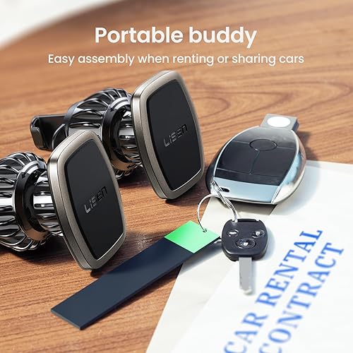 Miniatura 8 de LISEN Paquete de 2 soportes magnéticos para teléfono para automóvil 6 imanes militares, soporte de teléfono con ventilación dorada