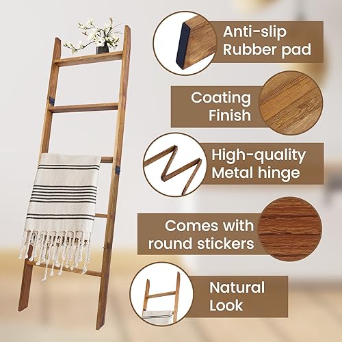 Miniatura 99 de Escalera para mantas, soporte de edredón de madera de 6 niveles, estante decorativo para escalera, estante inclinado, estante de almacenamiento
