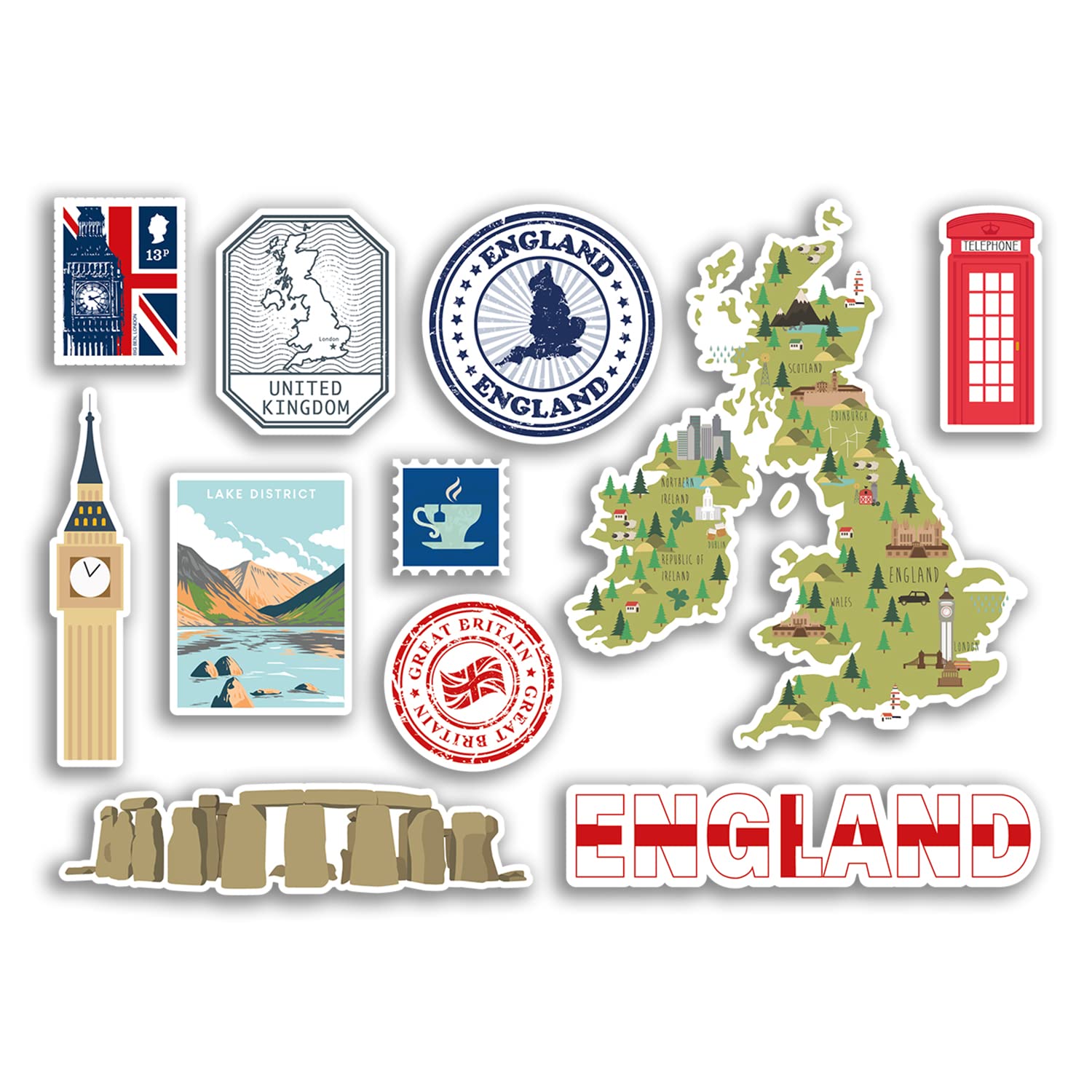 A5 Sticker Sheet - England Vinyl Stickers - English London GB UK Landmark Holiday City Country Airport Map Flag Food Sticker #77540
