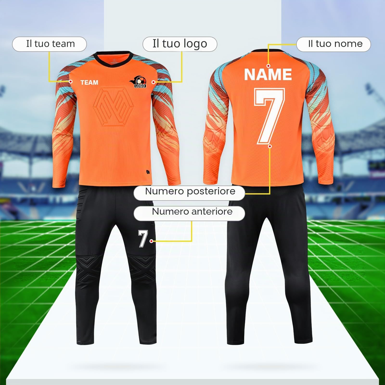 LAIFU - Maglia da portiere, set adulto/bambino, personalizzabile, Blu, S