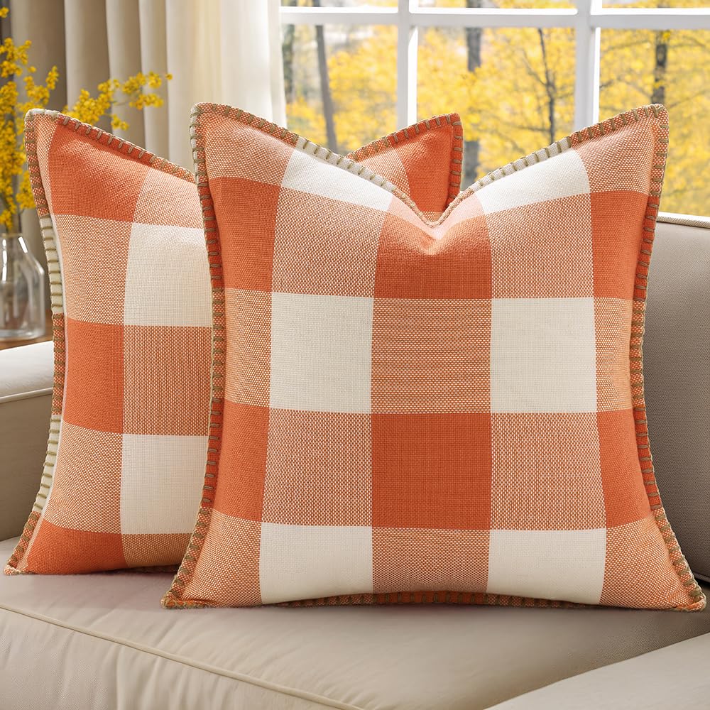 decorUhome Spring Buffalo Plaid Check Throw Pillow Covers 24x24 Set of 2 Outdoor Linen Decorative Farmhouse Gingham Euro Sham Pillow Covers with