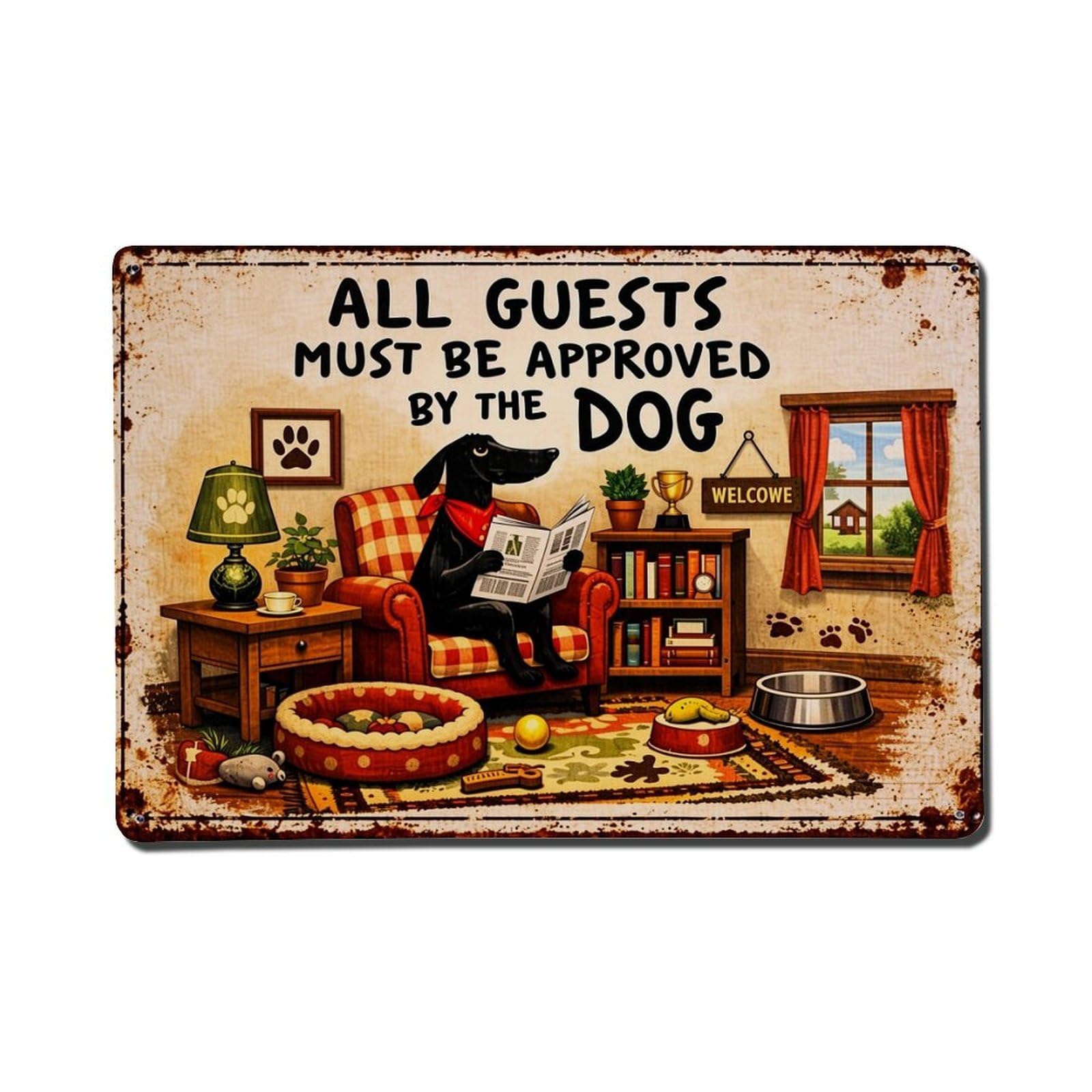 Dog Reading Newspaper In Chair Metal Tin Sign Plaque
