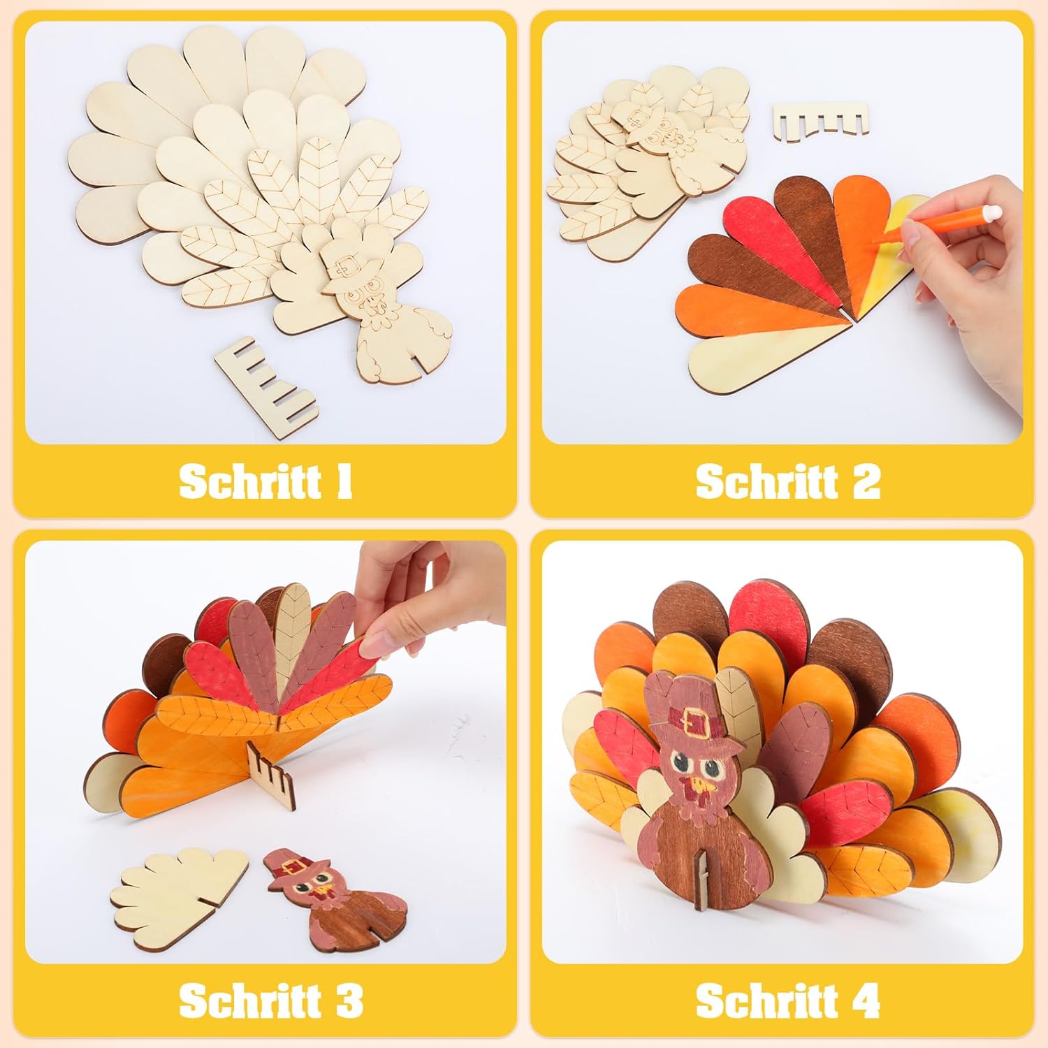 Blueweenly 12 Set Thanksgiving Turkey Painting Craft Kits for Kids, Art Wooden Painting Sets for Thanksgiving Party Favors DIY Turkey Supplies with Markers Birthday Supplies Make Your Own Craft Kits