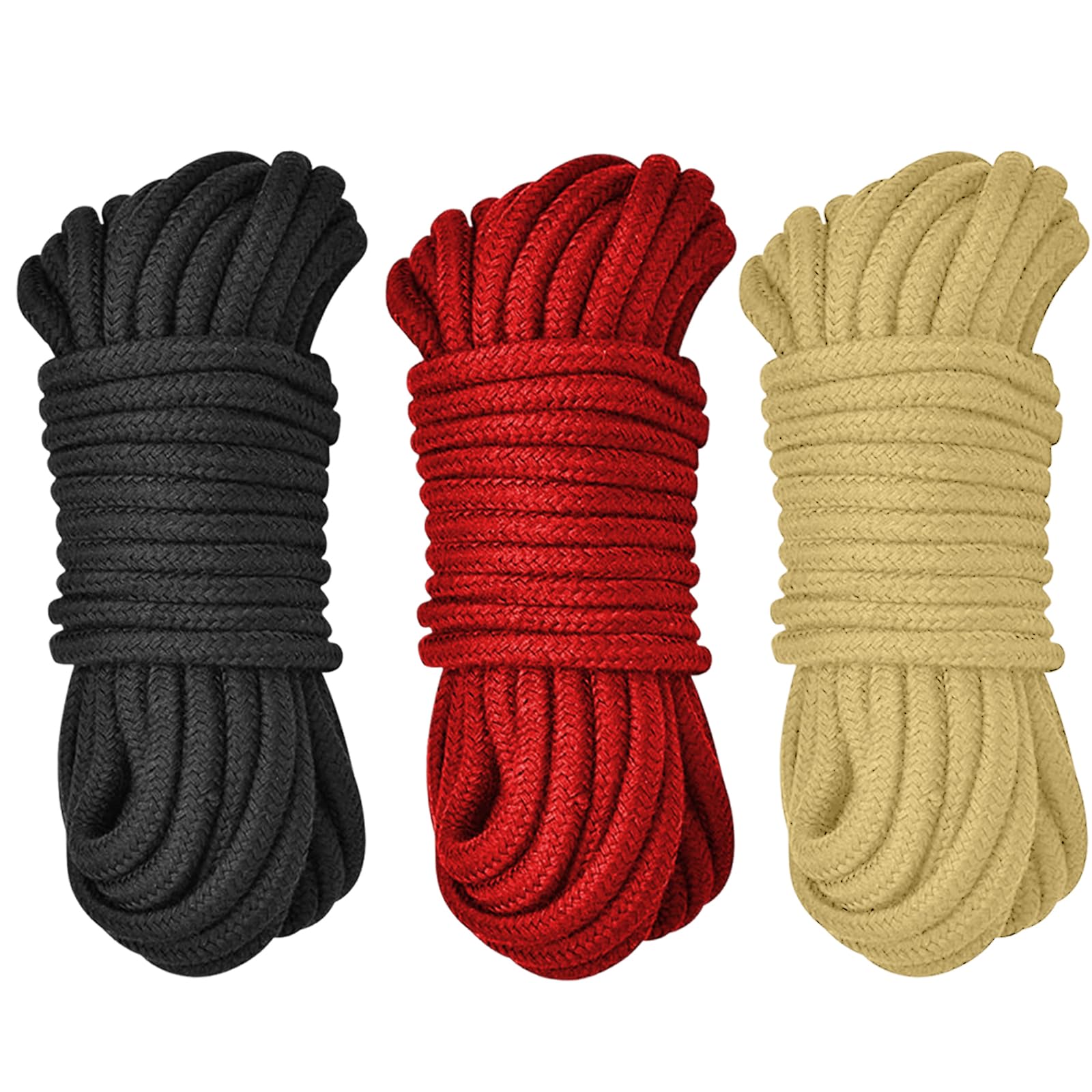 Kit de Cuerdas Sexo Bondage BDSM - 3x10M 8MM Cuerda de Algodón Shibari Cuerda Sexo para BDSM Principiantes, Kit de Ataduras Sexo SM Juguetes Sexuales para Mujeres Parejas(Negro+Rojo+Amarillo)
