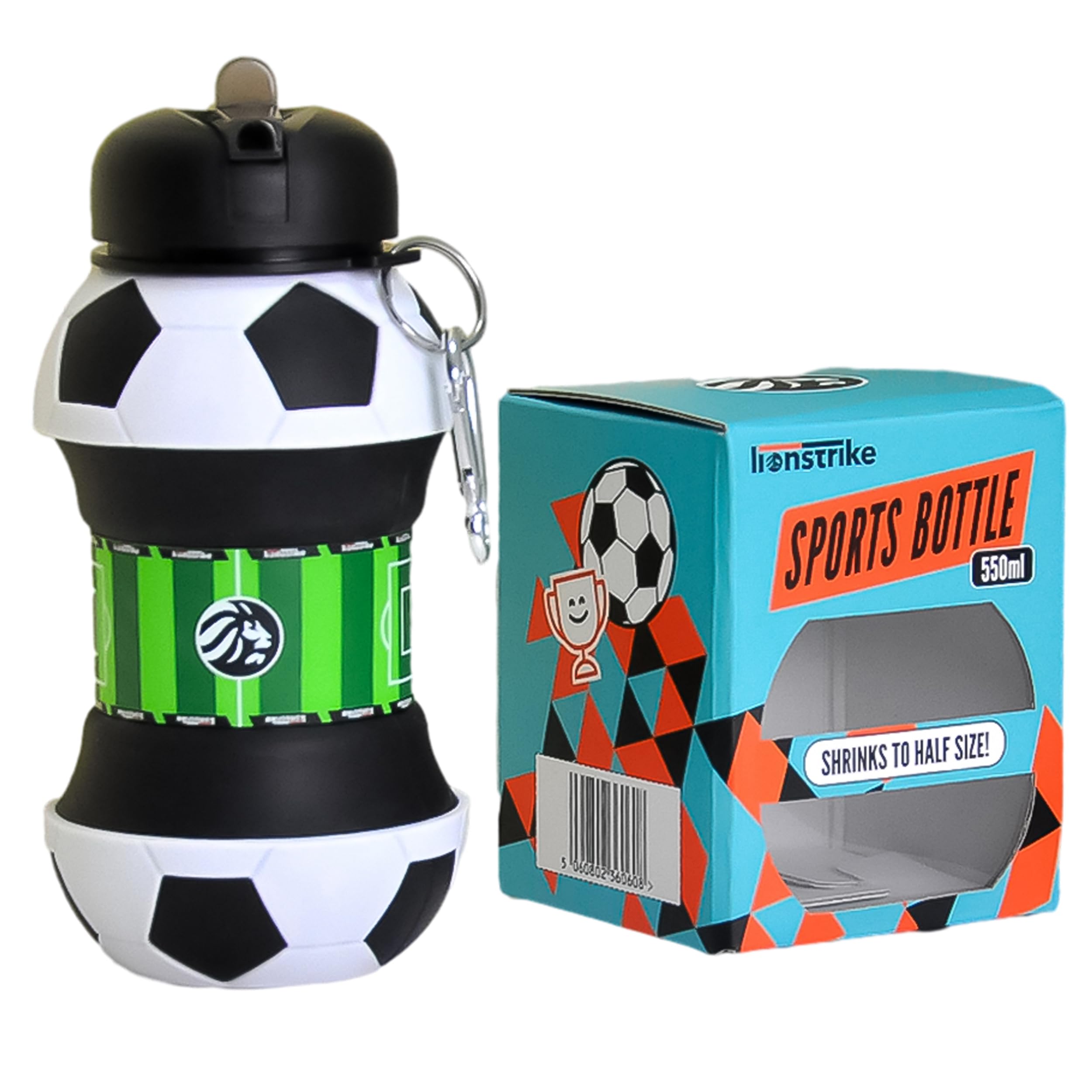 Lionstrike Kids Sports Water Bottle, Football Gifts for Boys and Girls - Collapsible Football Bottle (550ml)