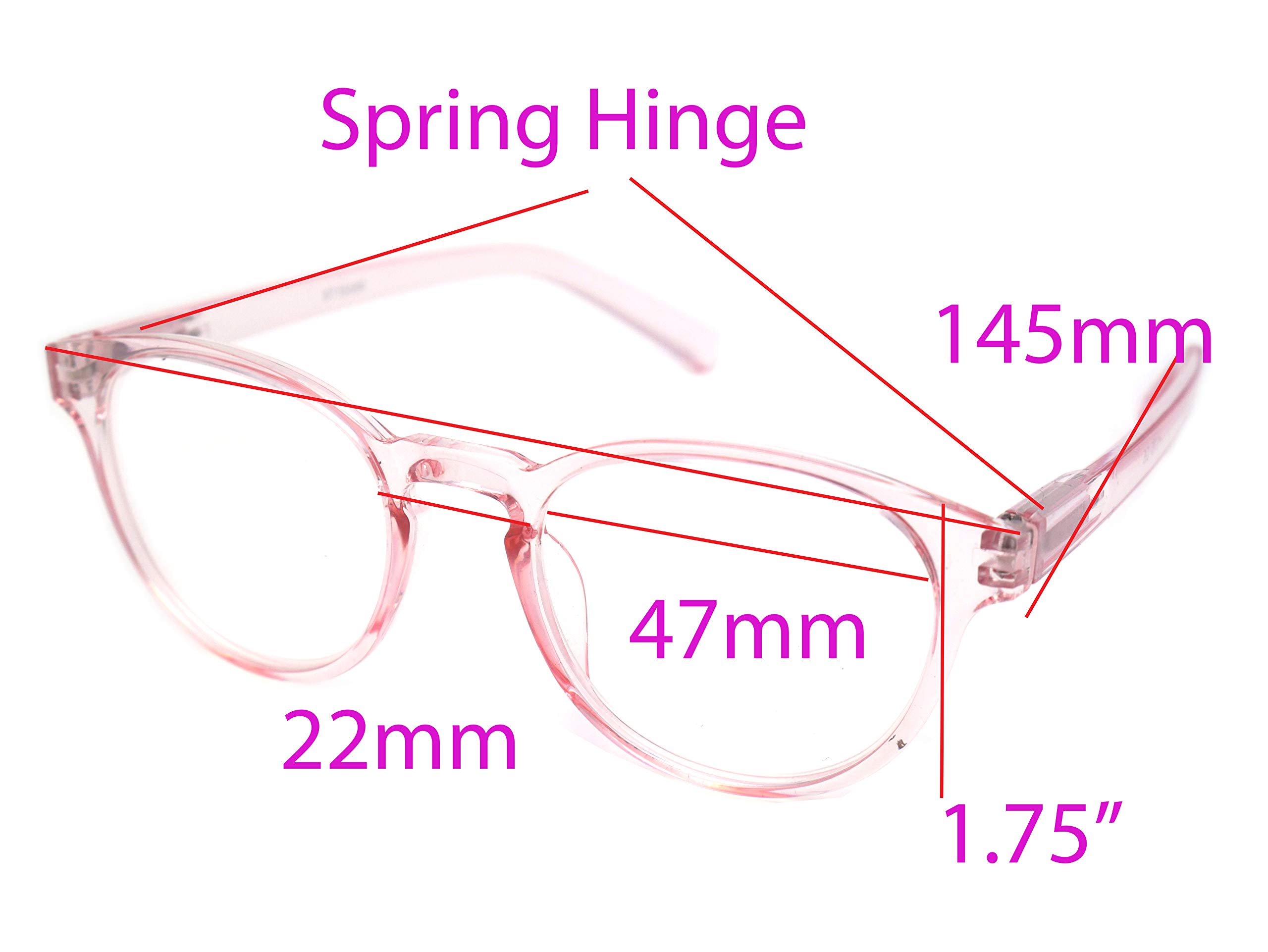 ColorViper shoolboy fullRim Lightweight Reading spring hinge Glasses (Z2 Transparent Pink, 2.25)