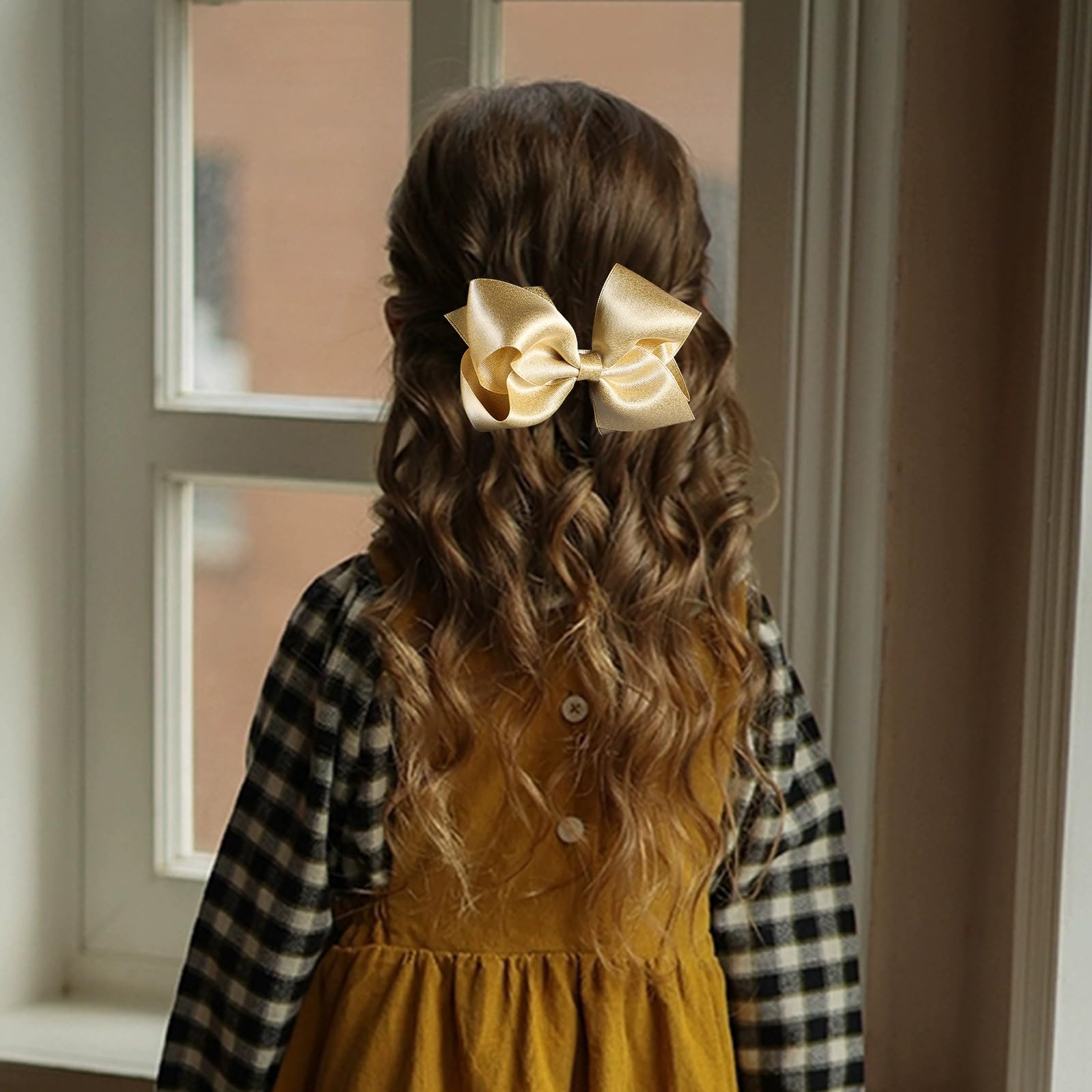 Amazon.com : 2 Pcs Big Shiny Glitter Light Gold Ribbon Hair Bows Alligator  Clips 4" Hand-Made Christmas New Year Gift Wedding Party Dress Decor  Accessories for Little Teen Toddler Girls Kids :