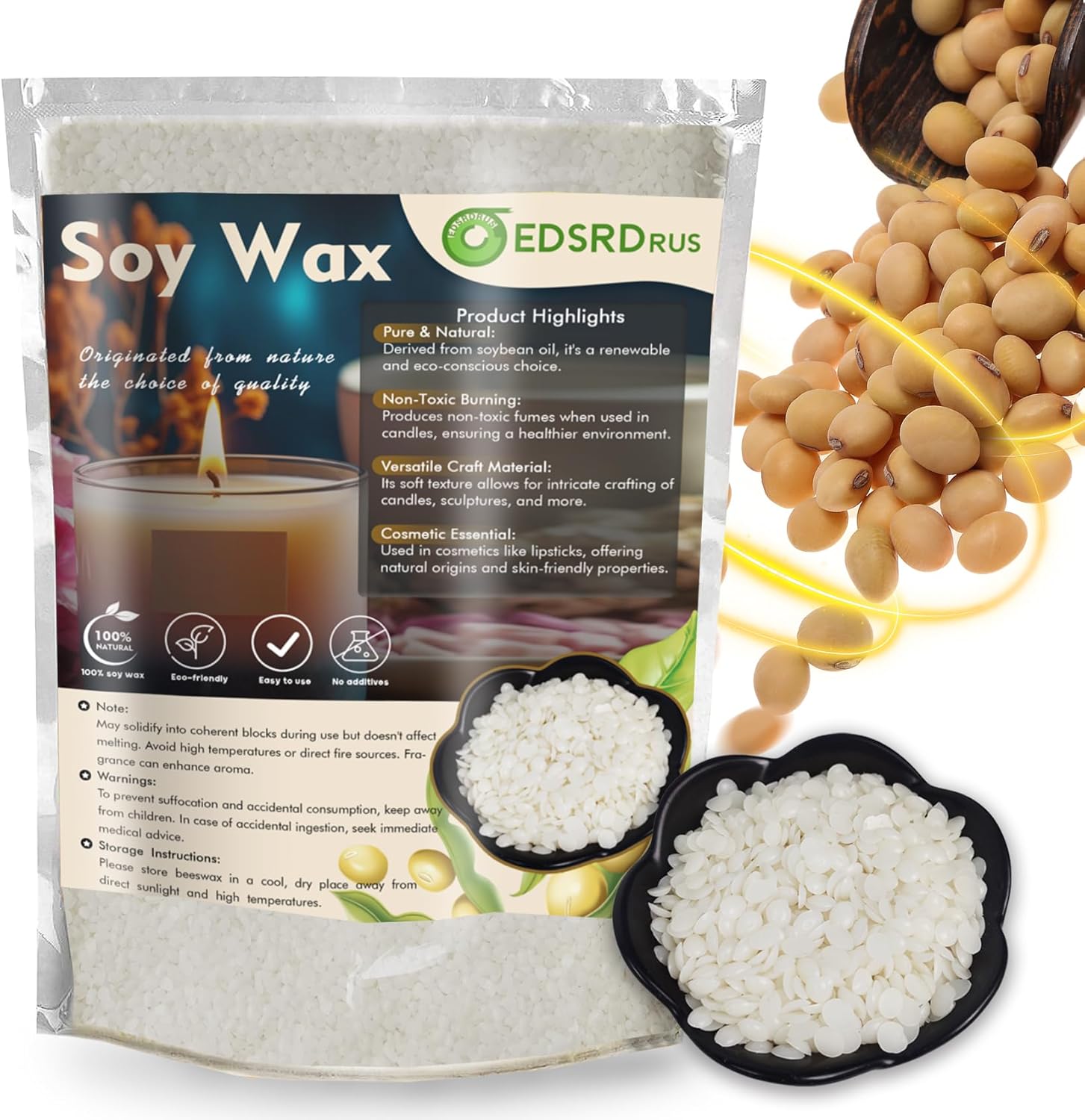 EDSRDRUS 1LB Soy Wax for Candle Making Natural Soy Wax Pellets, Pure Soy Wax for