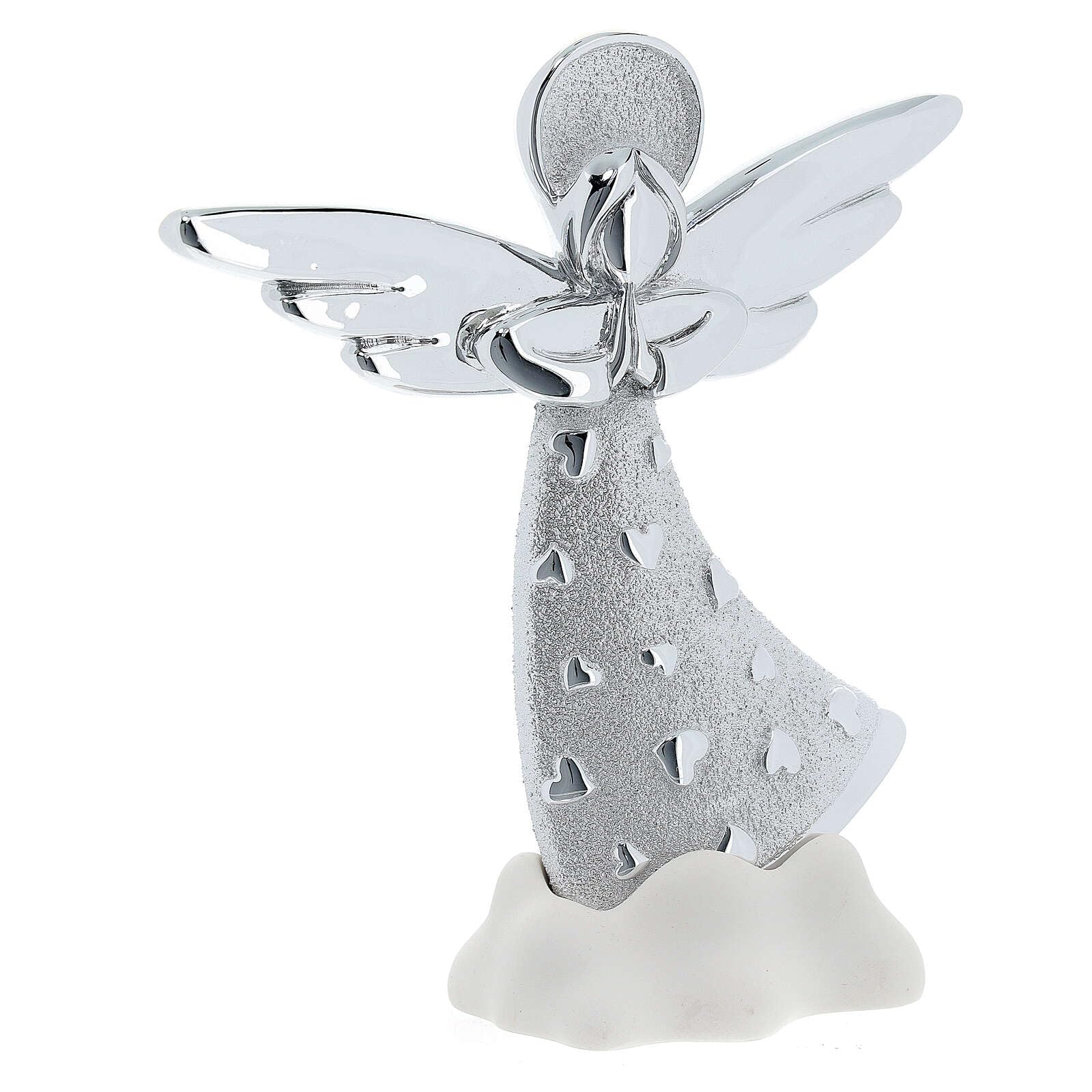 Holyart Angeles y Accesorios: Ángel 14 cm Corazones y Nube Blanca Resina Plateada
