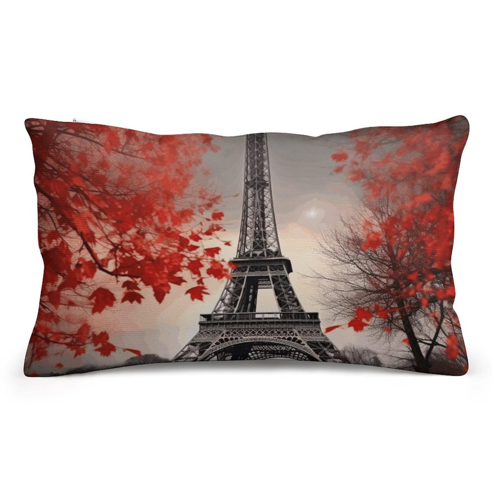 Velvet Pillowcases Standard Size 8"x12", Ultra Soft Breathable Pillow Cases for Bed, Luxury Cozy Fuzzy Pillow Shams, Lumbar Pillow Cover, Eiffel Tower Autumn Leaves Cushion Case Home Decor