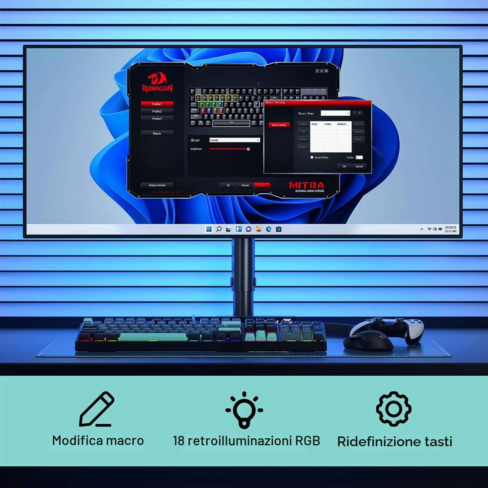 Redragon K582 SE Tastiera Gioco RGB 104 Tasti Hot-Swap PBT US | tastiera gioco RGB cablata 104 tasti meccanica hot-swap migliorata riduzione rumore tasti PBT colori misti US layout