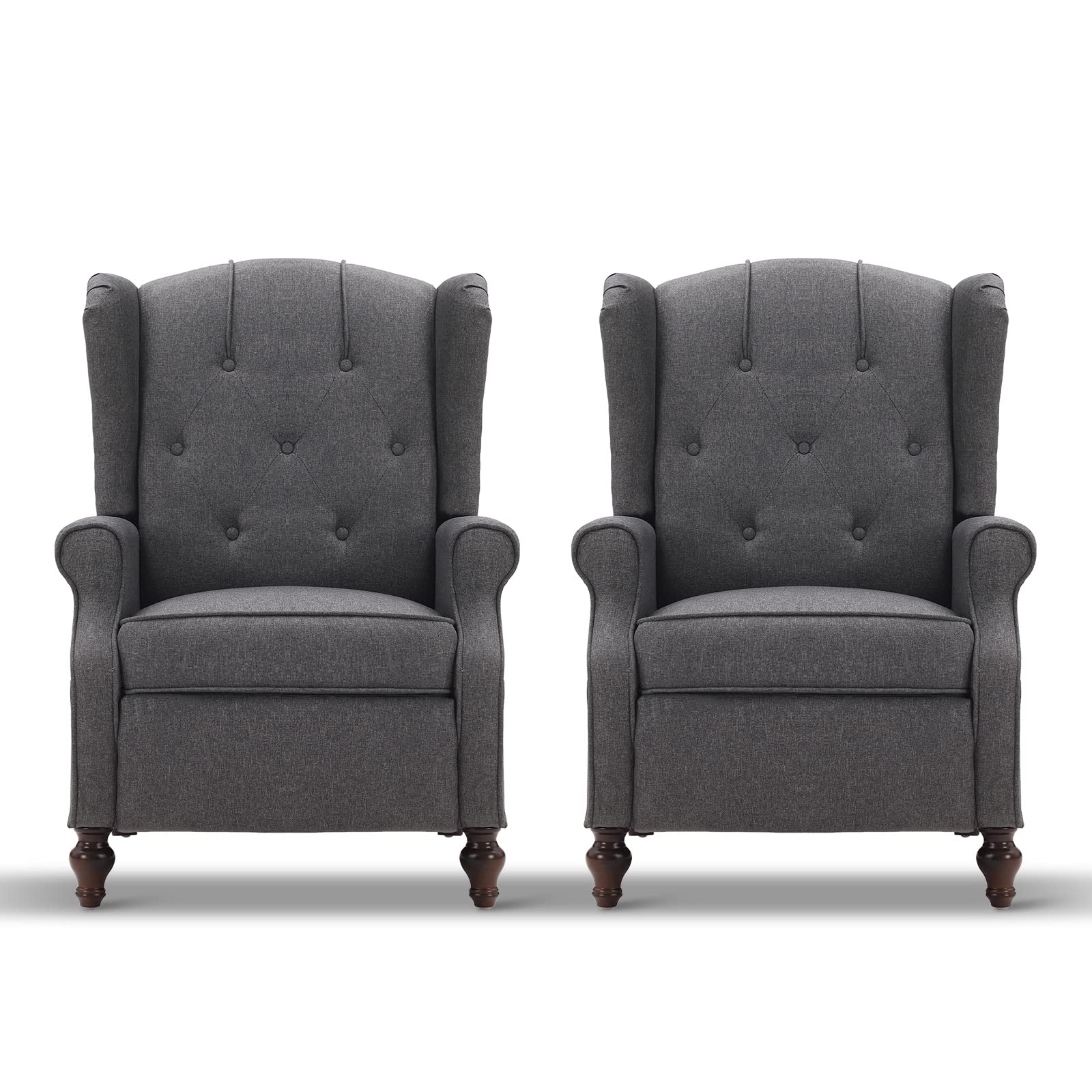 BAIJIAWEI Set of 2 Recliner Wingback Arm Chair - Tufted, Massage & Heat Function, Fabric Push Back Recliner with Remote Control, Heating, Adjustable