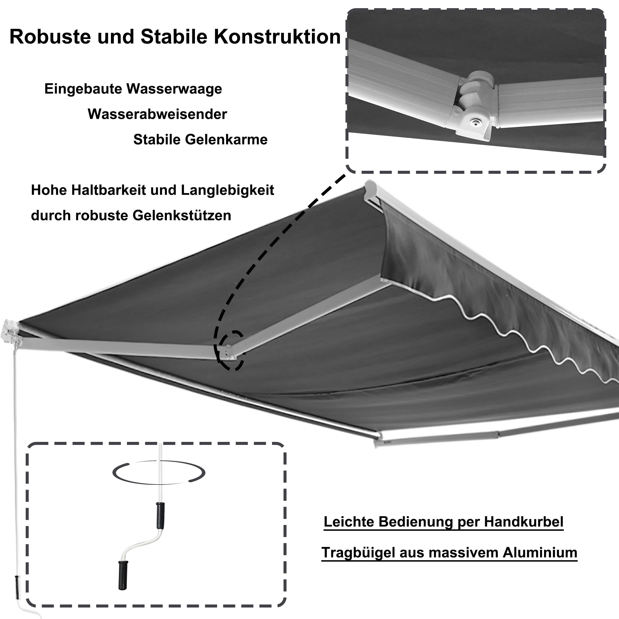 Tenda Da Sole Grigia 360x300 Cm - Con Manovella, Telo In Poliestere E Struttura In Alluminio Per Esterni - Foto 10